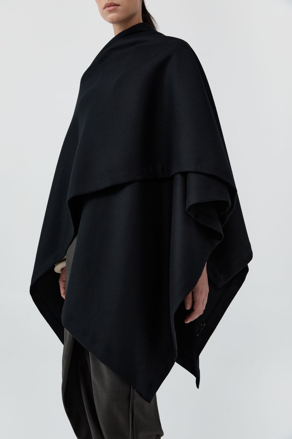 Wool Twill Poncho - Black