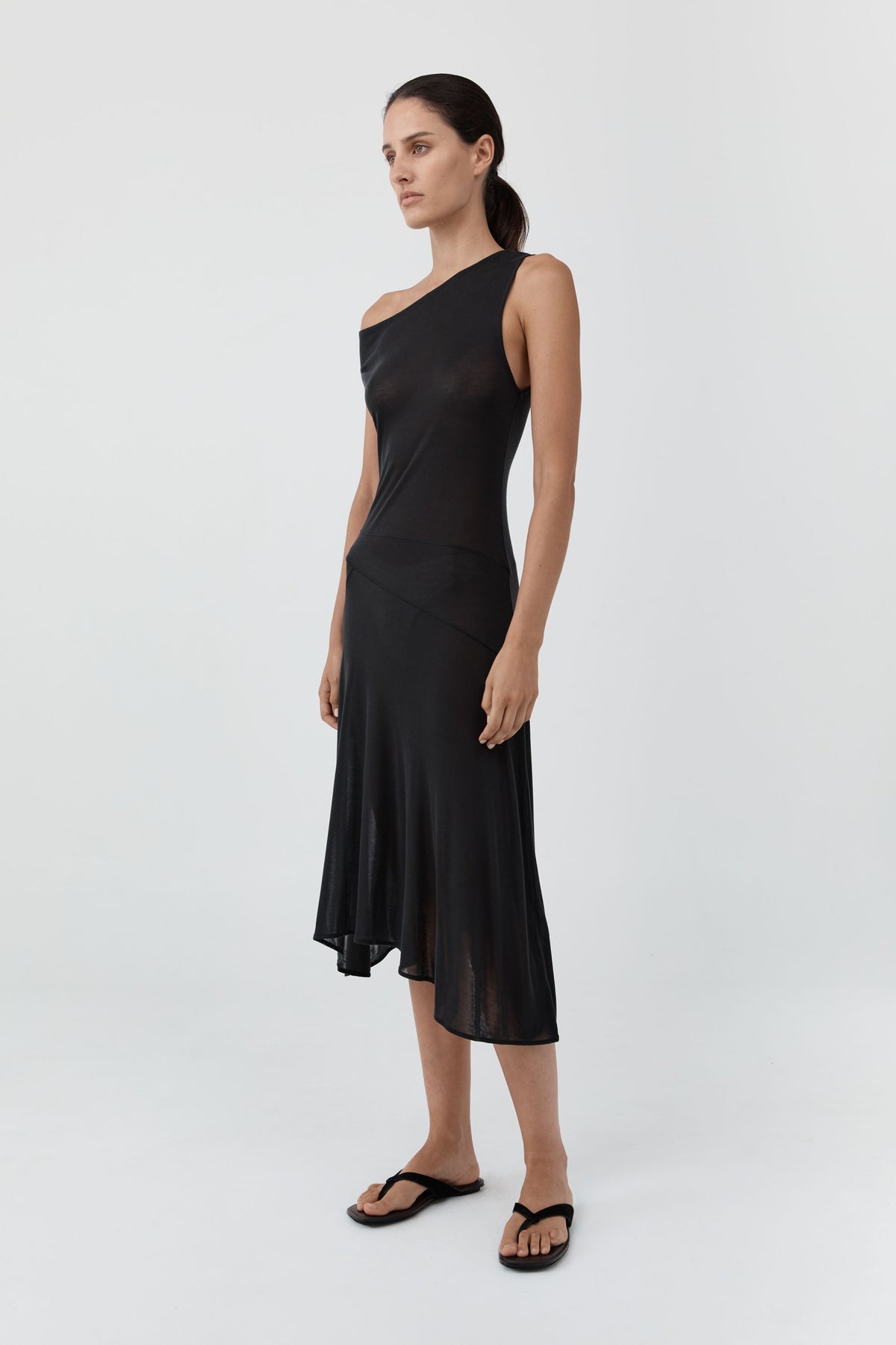 Fine Jersey Off Shoulder Dress - Charcoal