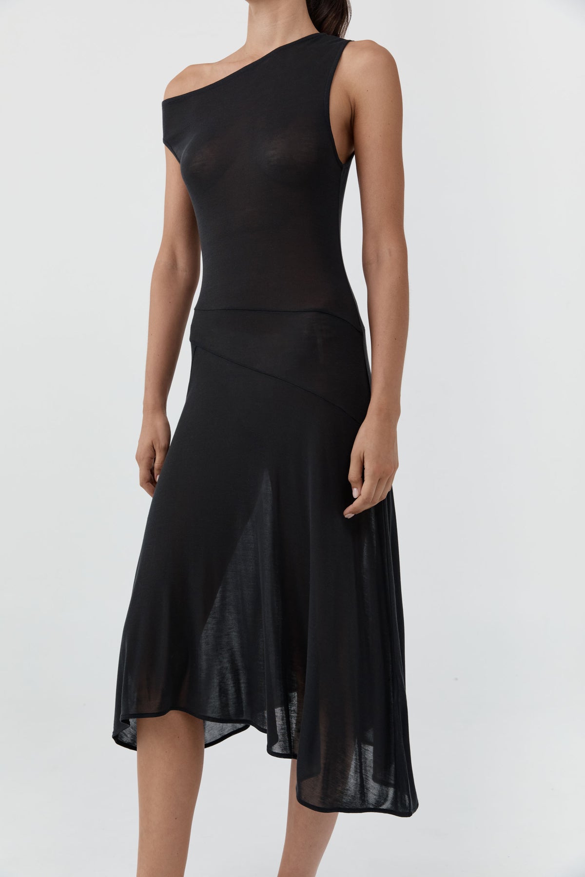 Fine Jersey Off Shoulder Dress - Charcoal