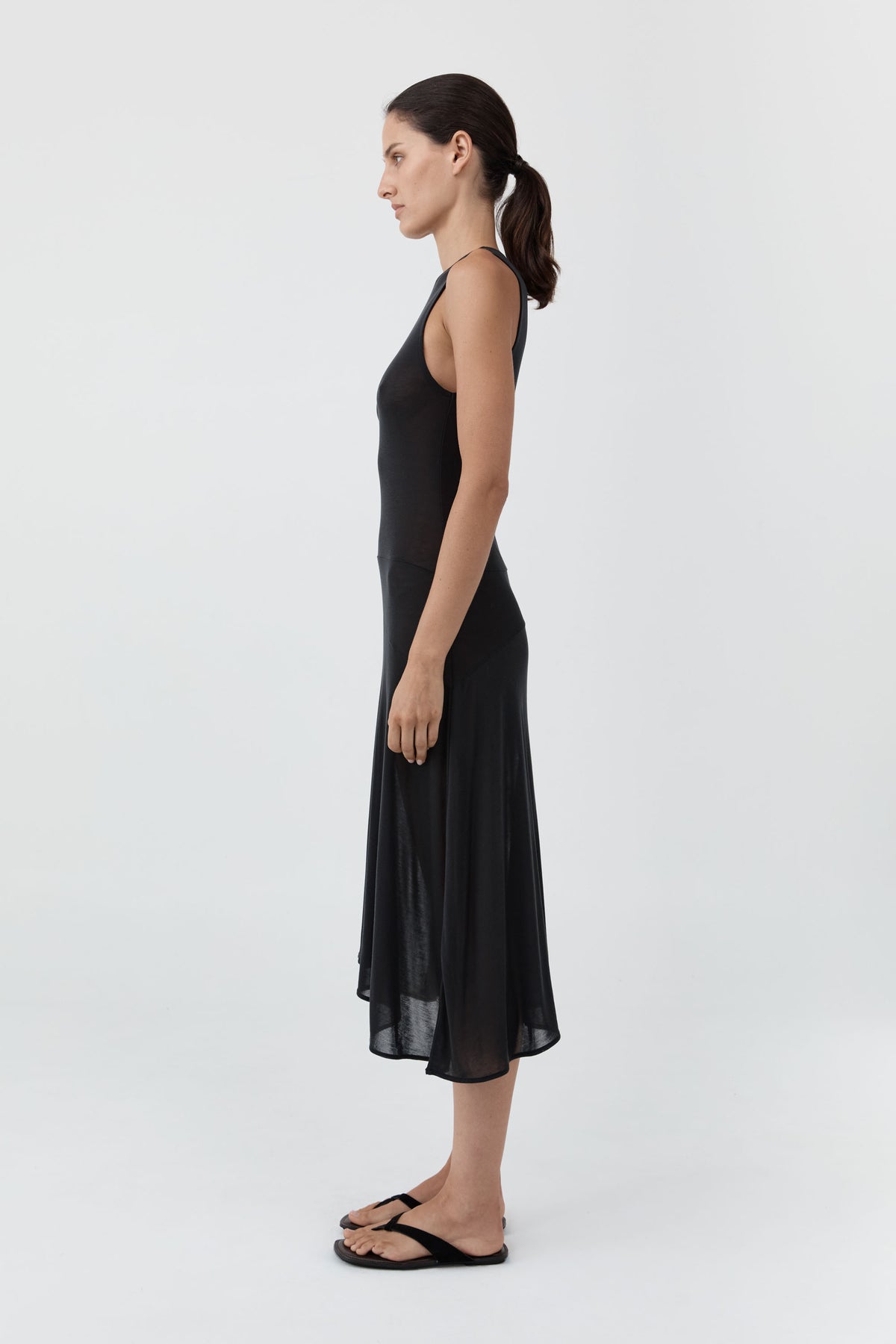 Fine Jersey Off Shoulder Dress - Charcoal