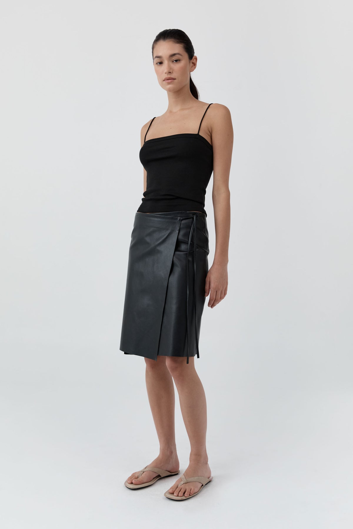 Leather Everyday Wrap Skirt - Black