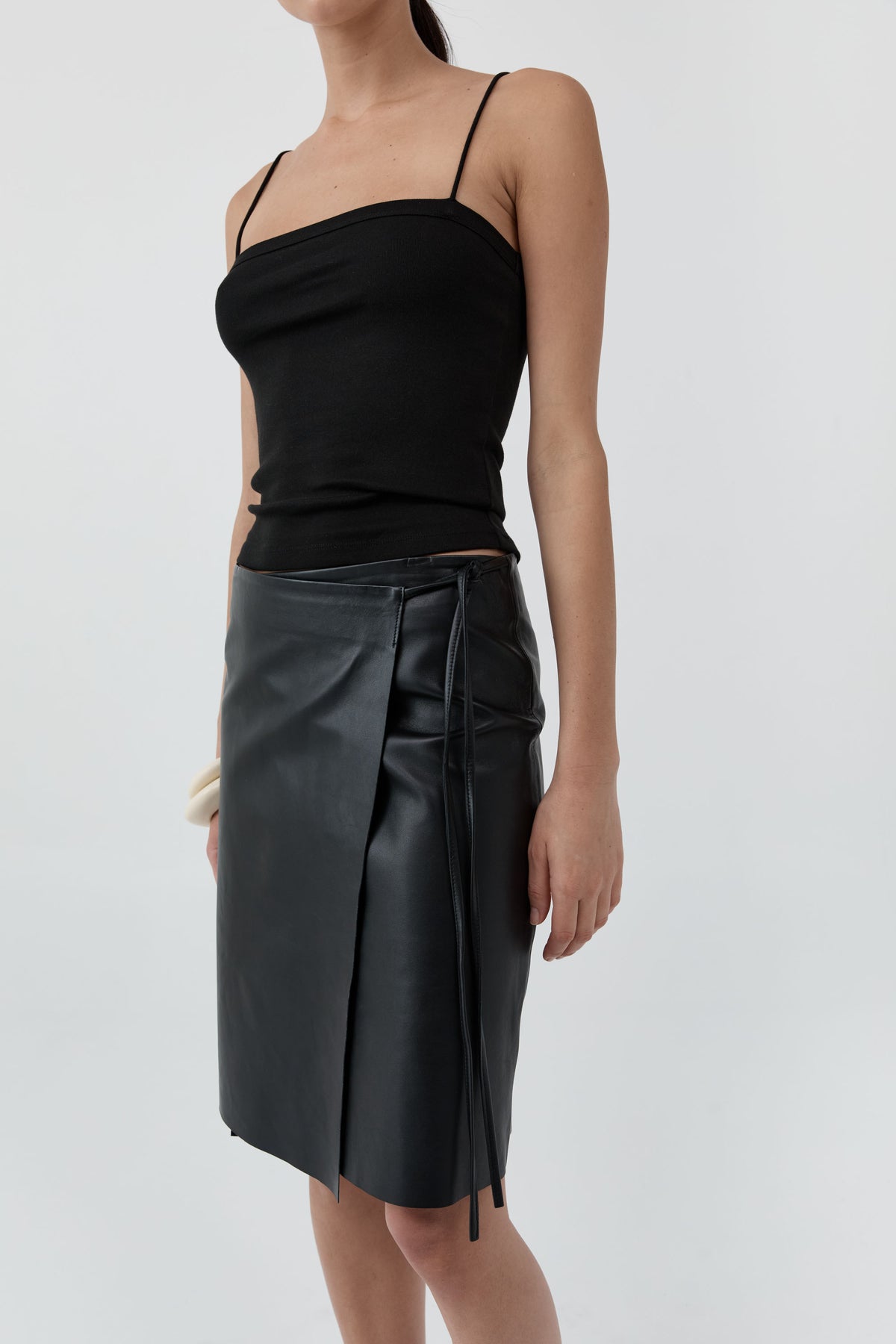 Leather Everyday Wrap Skirt - Black