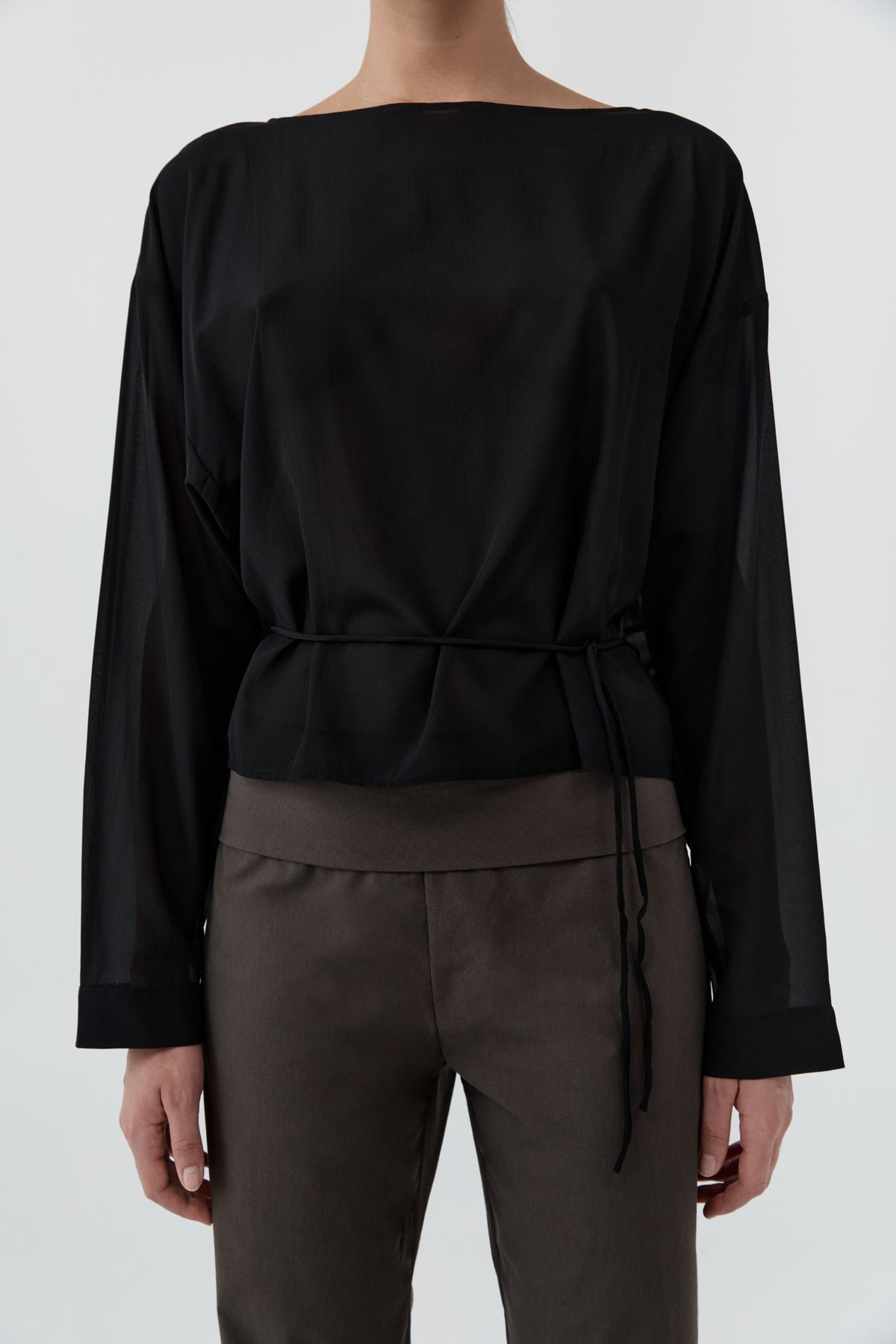 Stretch Silk Bateau Top - Black
