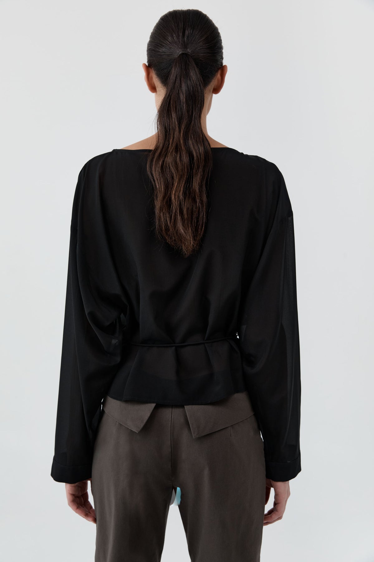 Stretch Silk Bateau Top - Black
