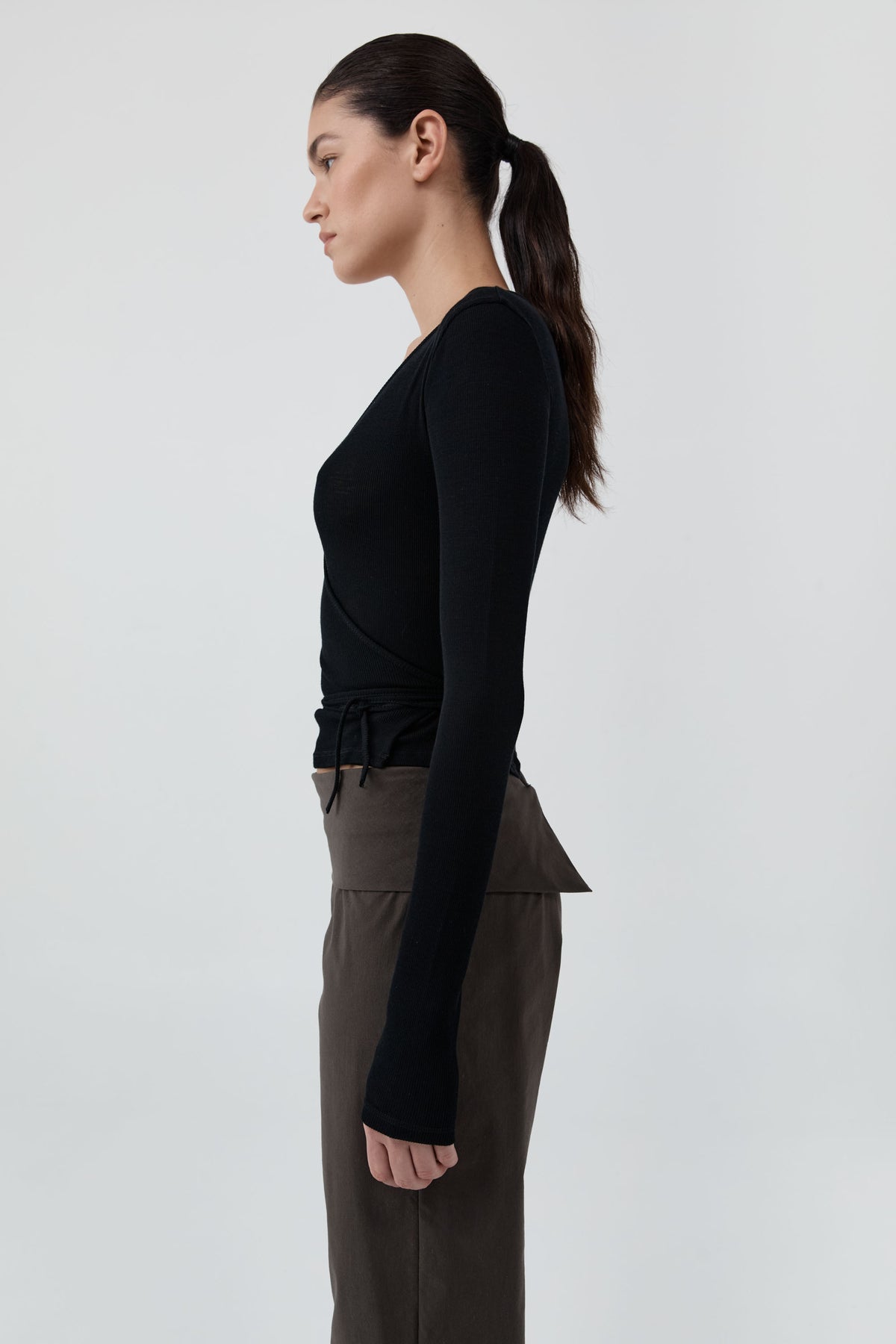 Baby Wool Wrap Top - Black