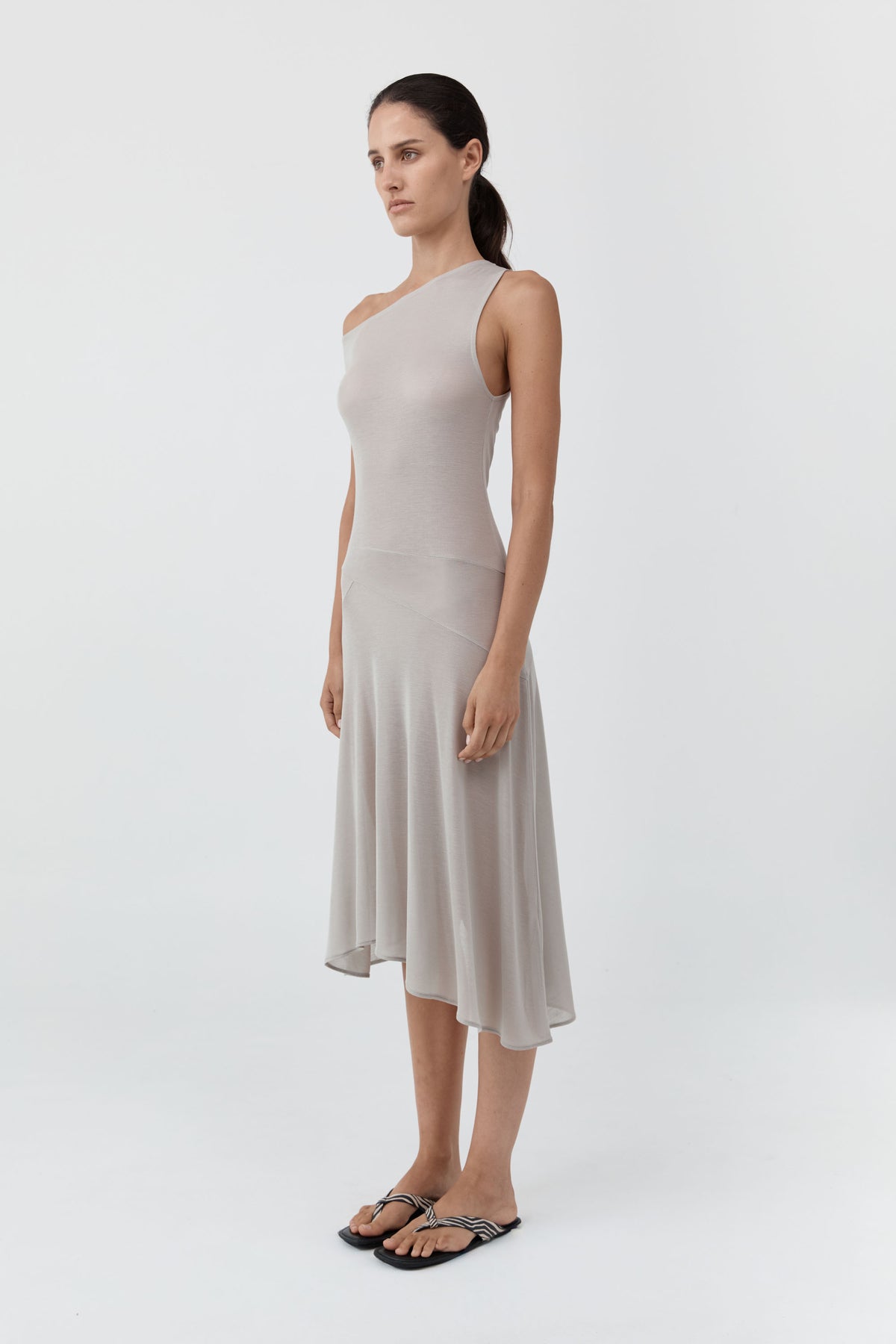 Fine Jersey Off Shoulder Dress - Soft Ash