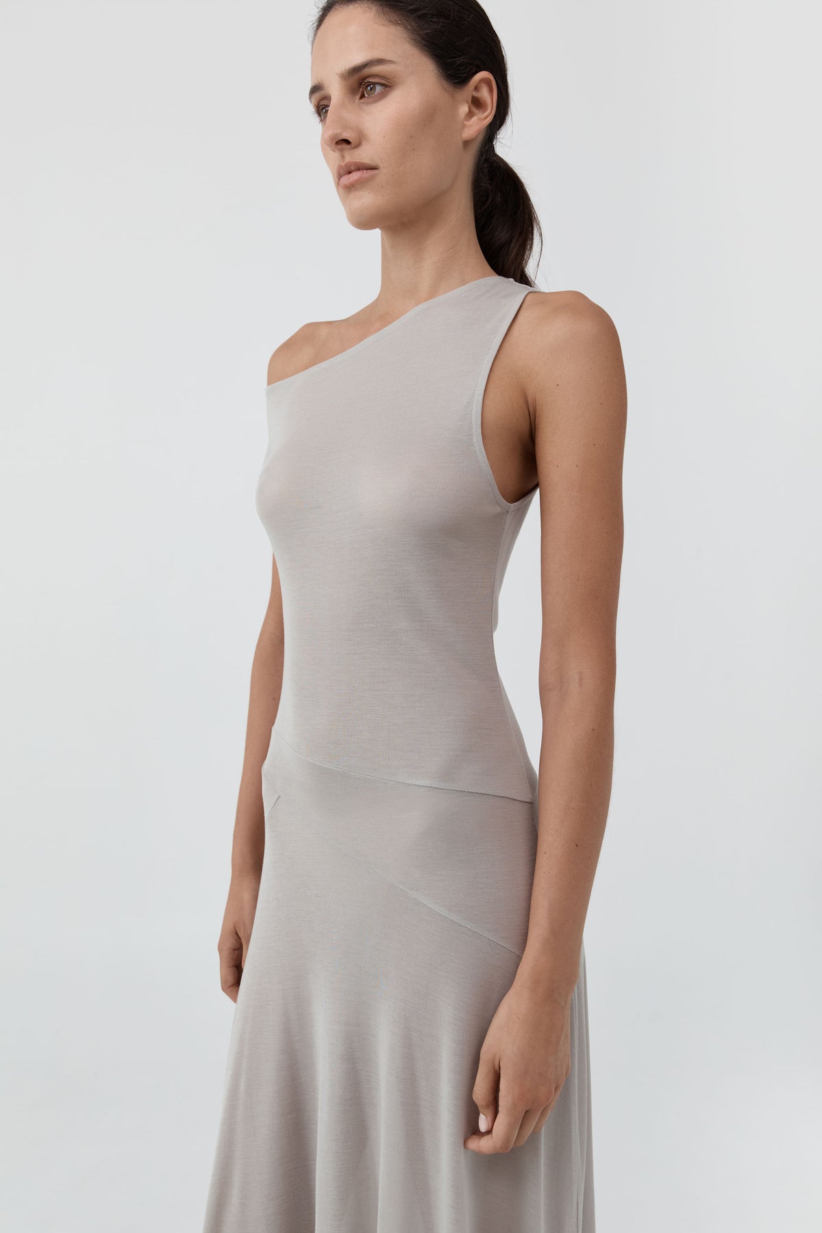 Fine Jersey Off Shoulder Dress - Soft Ash