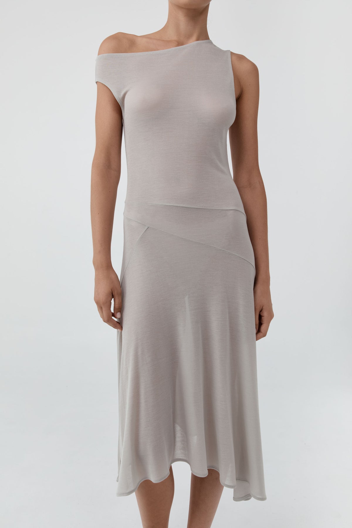 Fine Jersey Off Shoulder Dress - Soft Ash