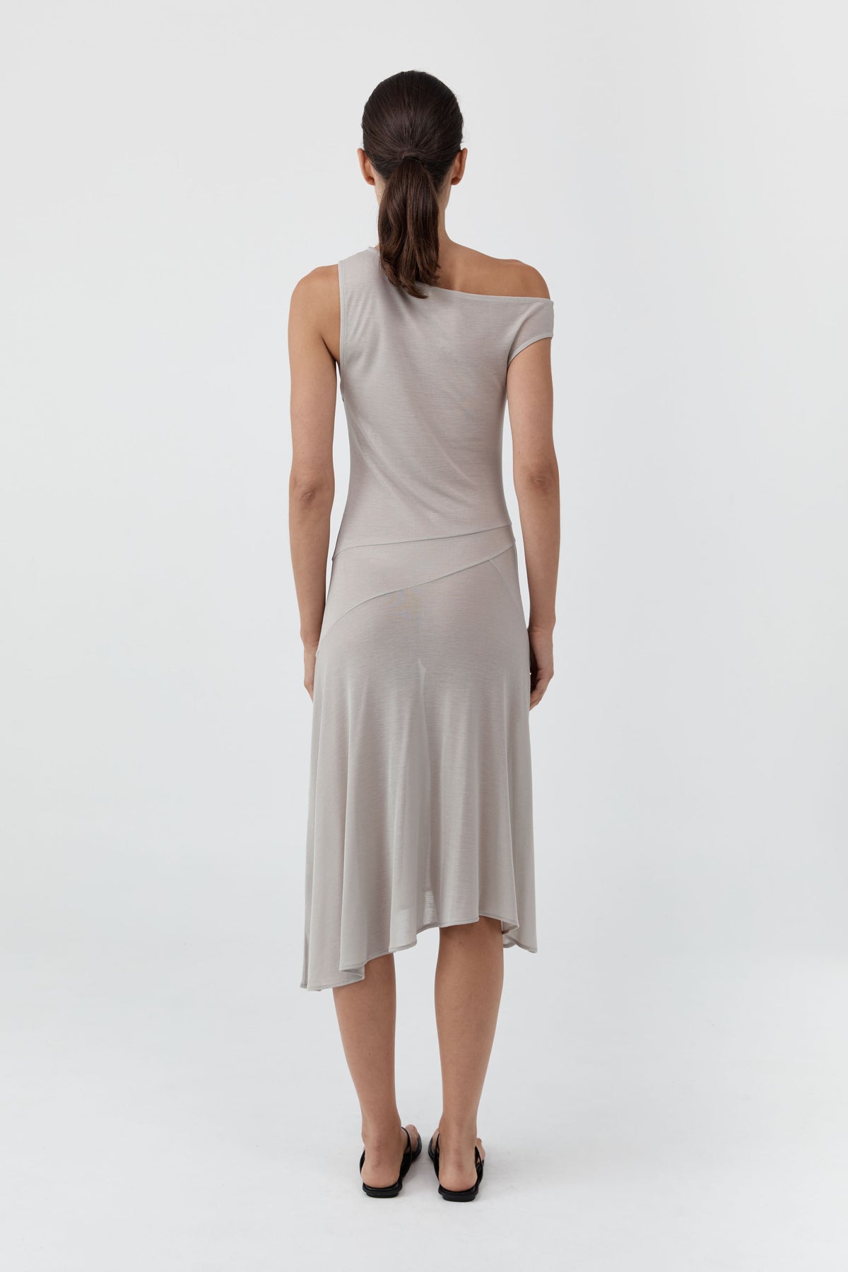 Fine Jersey Off Shoulder Dress - Soft Ash