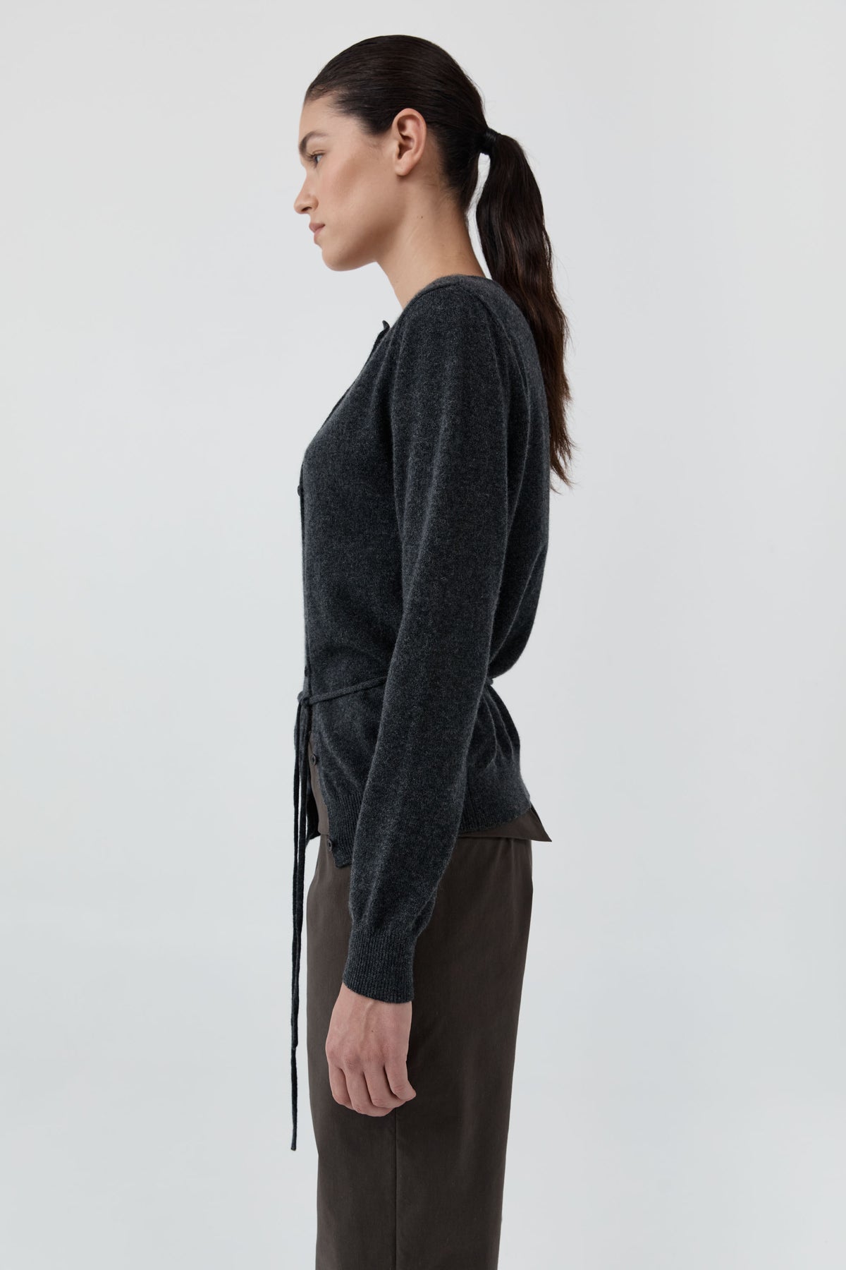 Cashmere Asymm Cardigan - Charcoal Melange