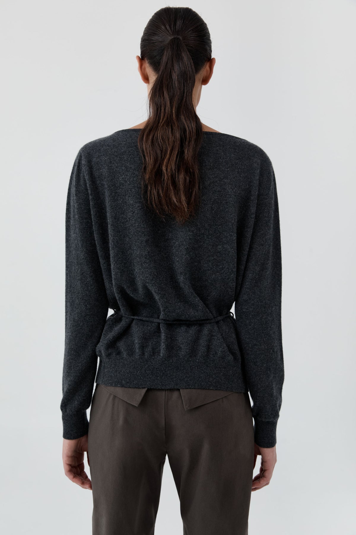 Cashmere Asymm Cardigan - Charcoal Melange