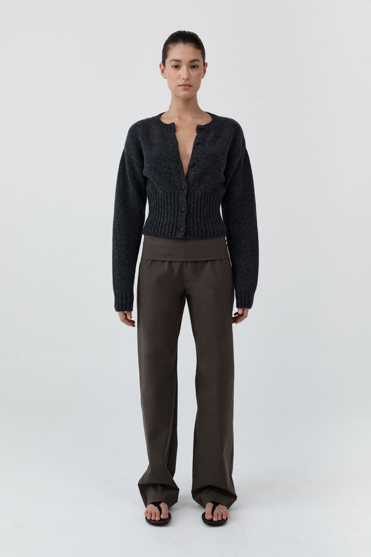Wool Cardigan - Dark Charcoal Melange