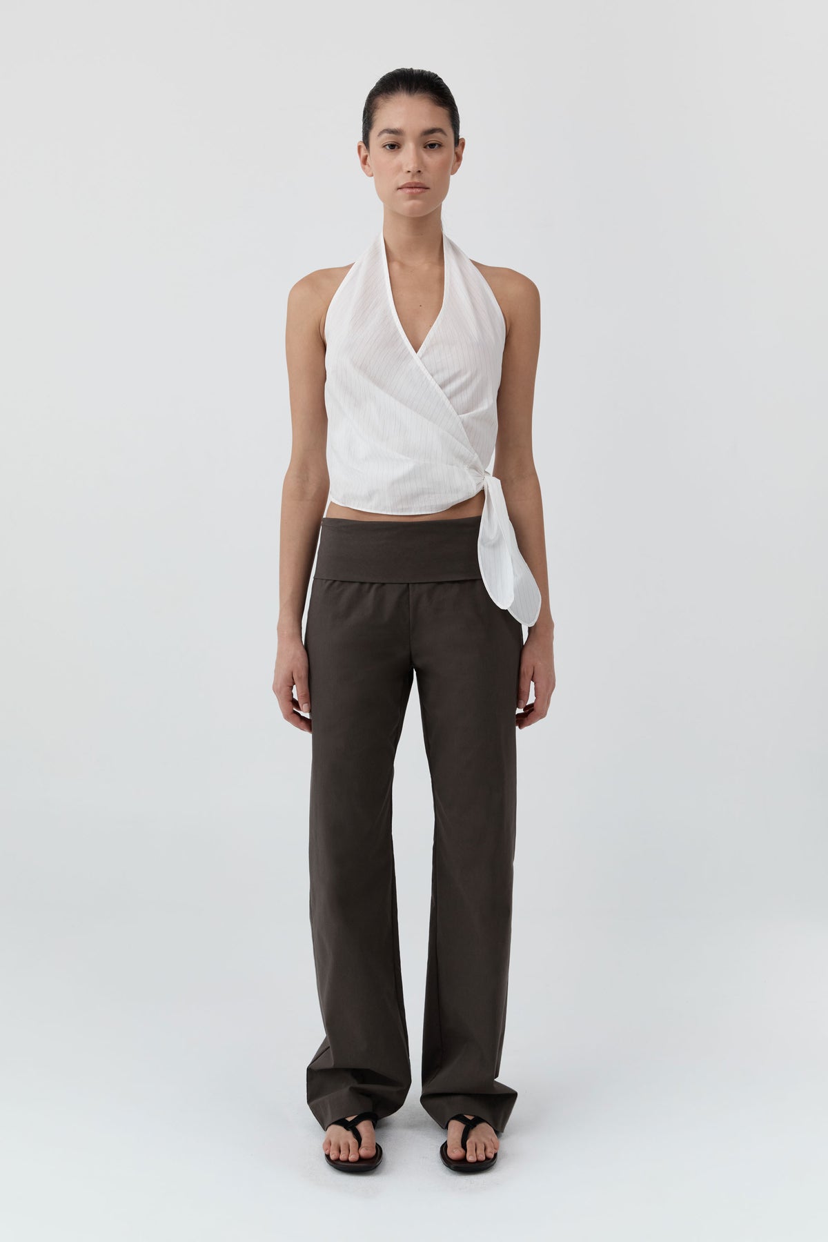 Pinstripe Halter Wrap Top - White