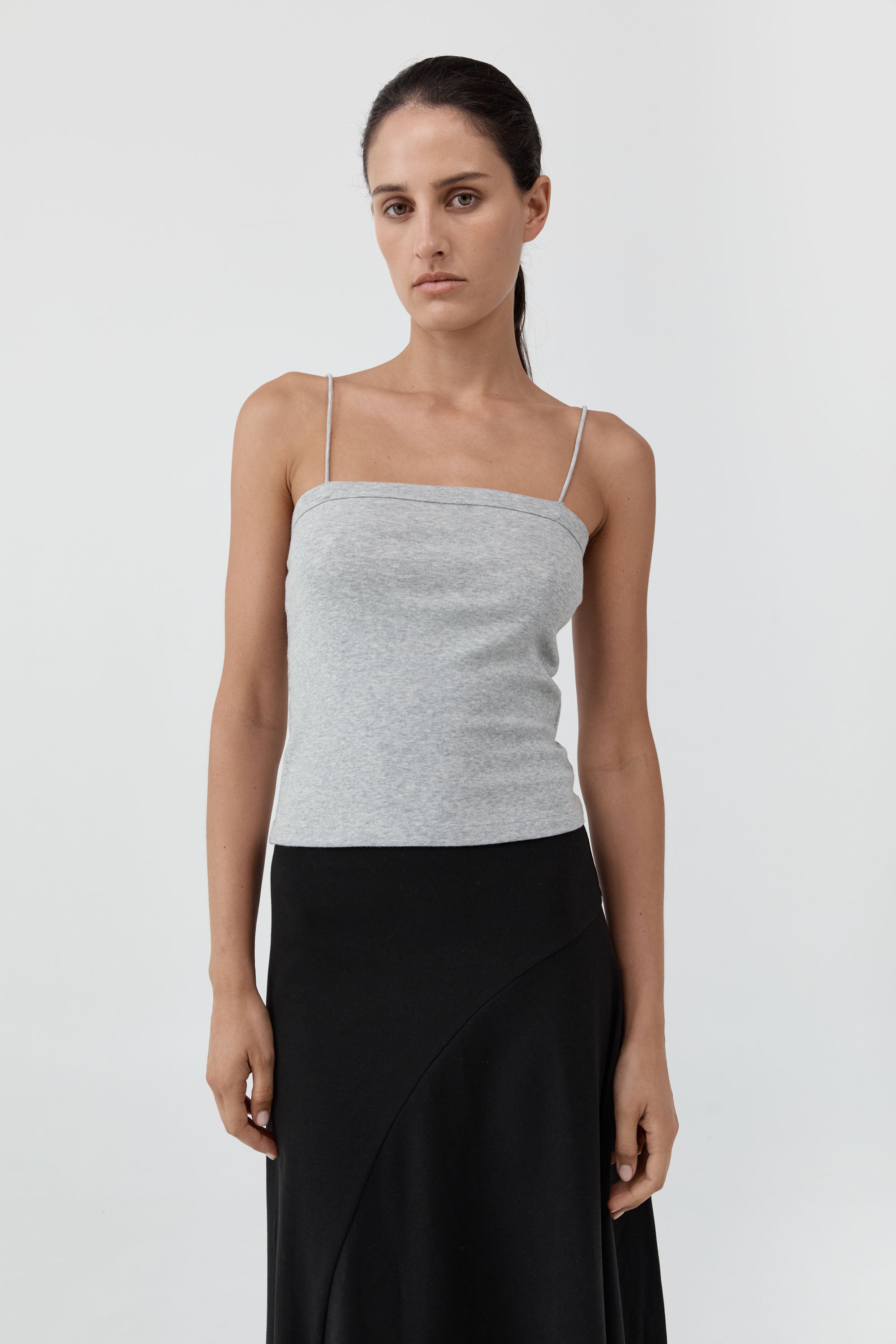 Organic Cotton Square Neck Cami - Grey Marle