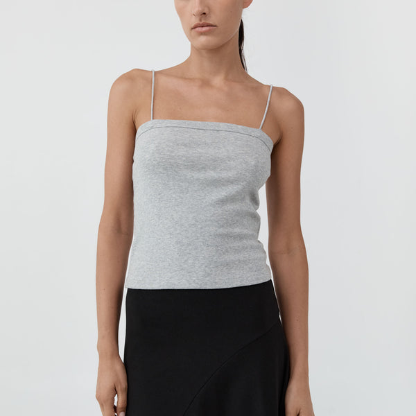 St. Agni | Organic Cotton Square Neck Cami - Grey Marle
