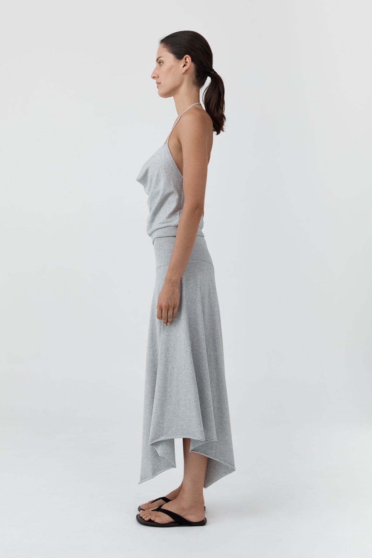 Asymm Drape Skirt - Light Grey Marle