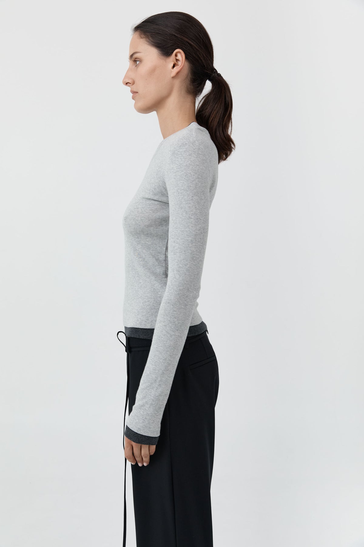 Organic Cotton V Neck Long Sleeve Top - Grey Marle