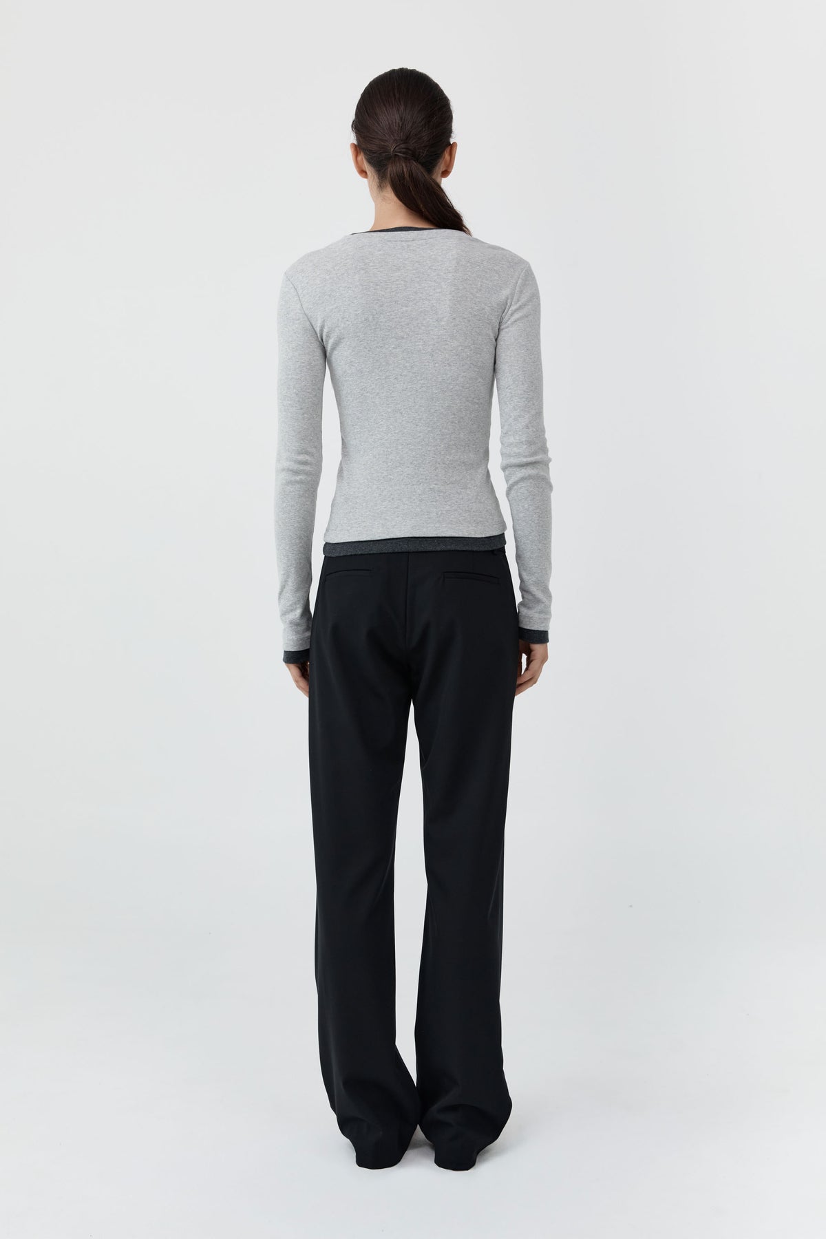 Organic Cotton V Neck Long Sleeve Top - Grey Marle