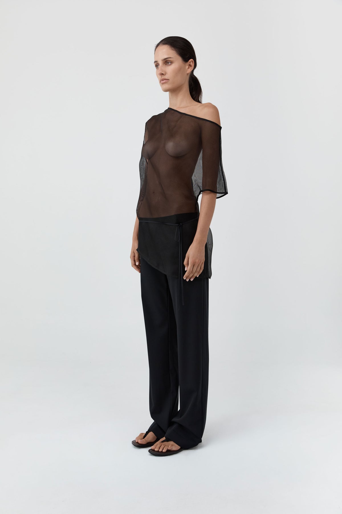 Silk Mesh Mini Dress - Black