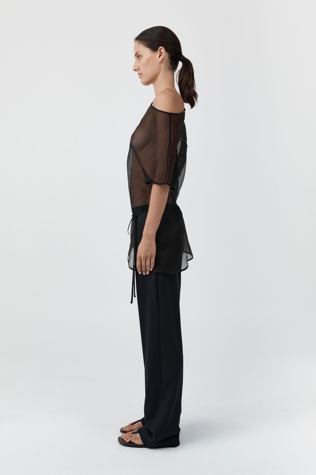 Silk Mesh Mini Dress - Black
