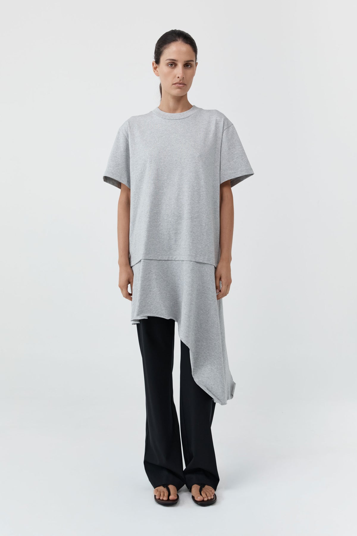 Layered Tee Mini Dress - Light Grey Marle