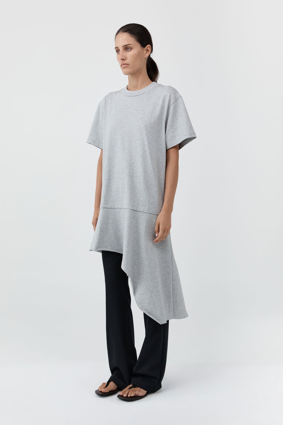 Layered Tee Mini Dress - Light Grey Marle