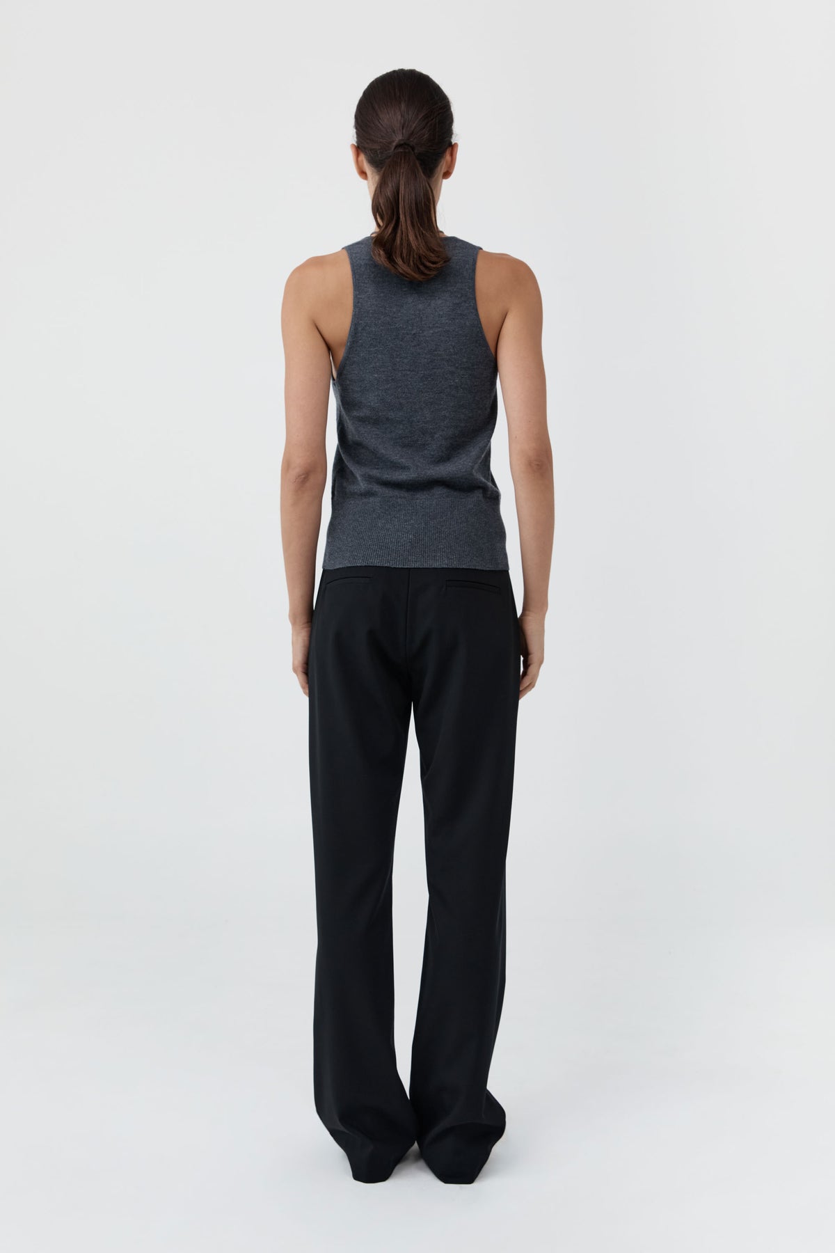 Plunge Rouleau Knit Tie Top - Iron Melange