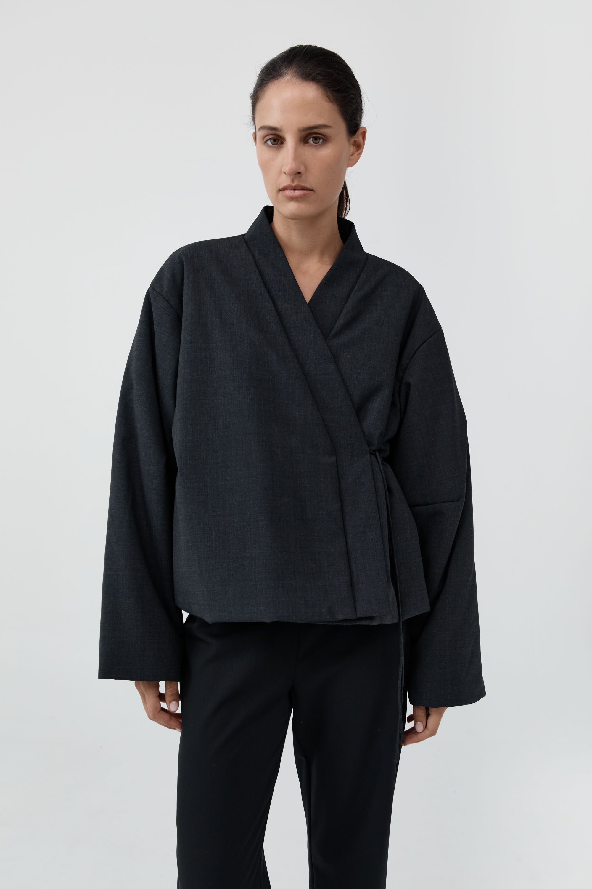 Pillow Wool Wrap Jacket - Dark Graphite
