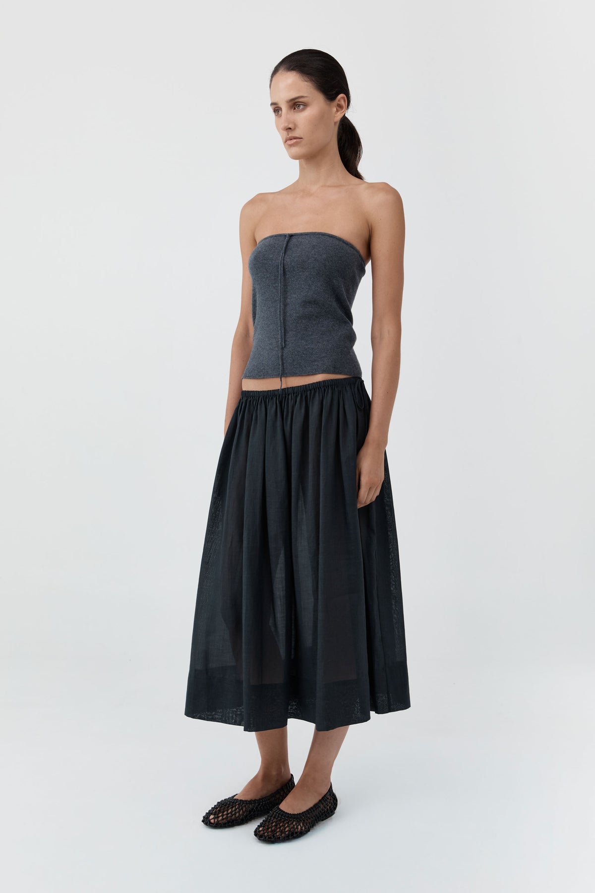 Transparent Midi Skirt - Black