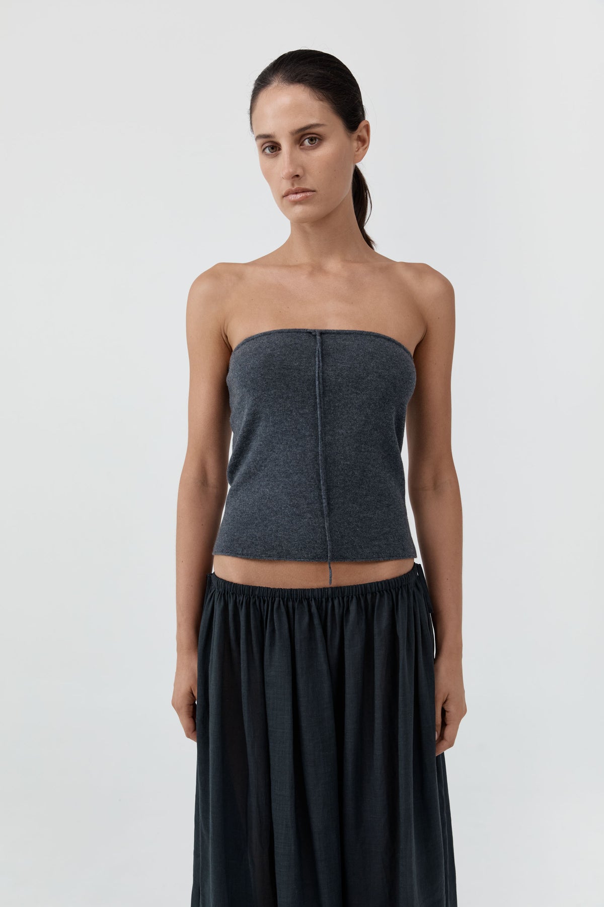 Wool Strapless Top - Iron Melange
