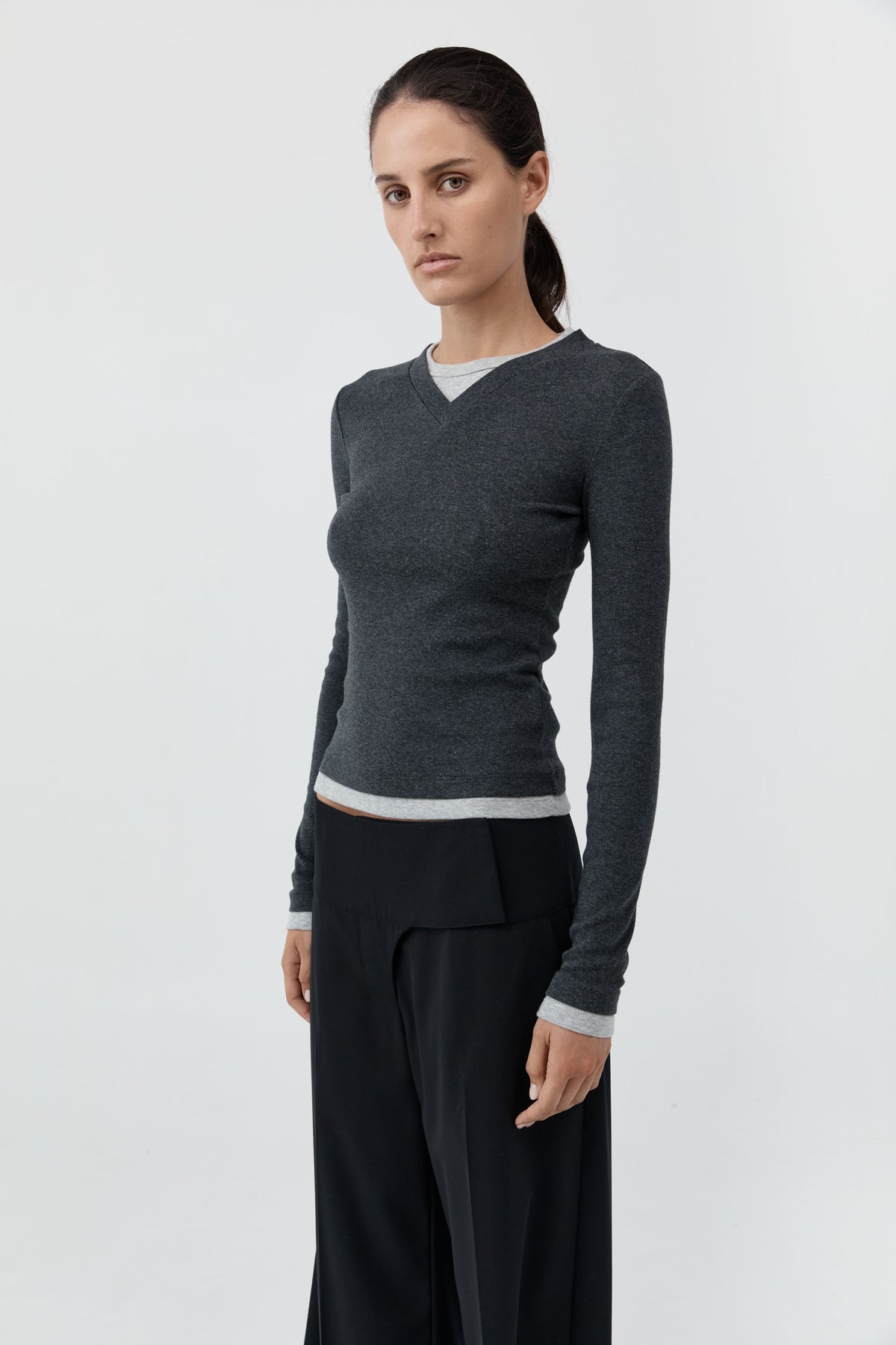 Wool Wide Waistband Pants - Black