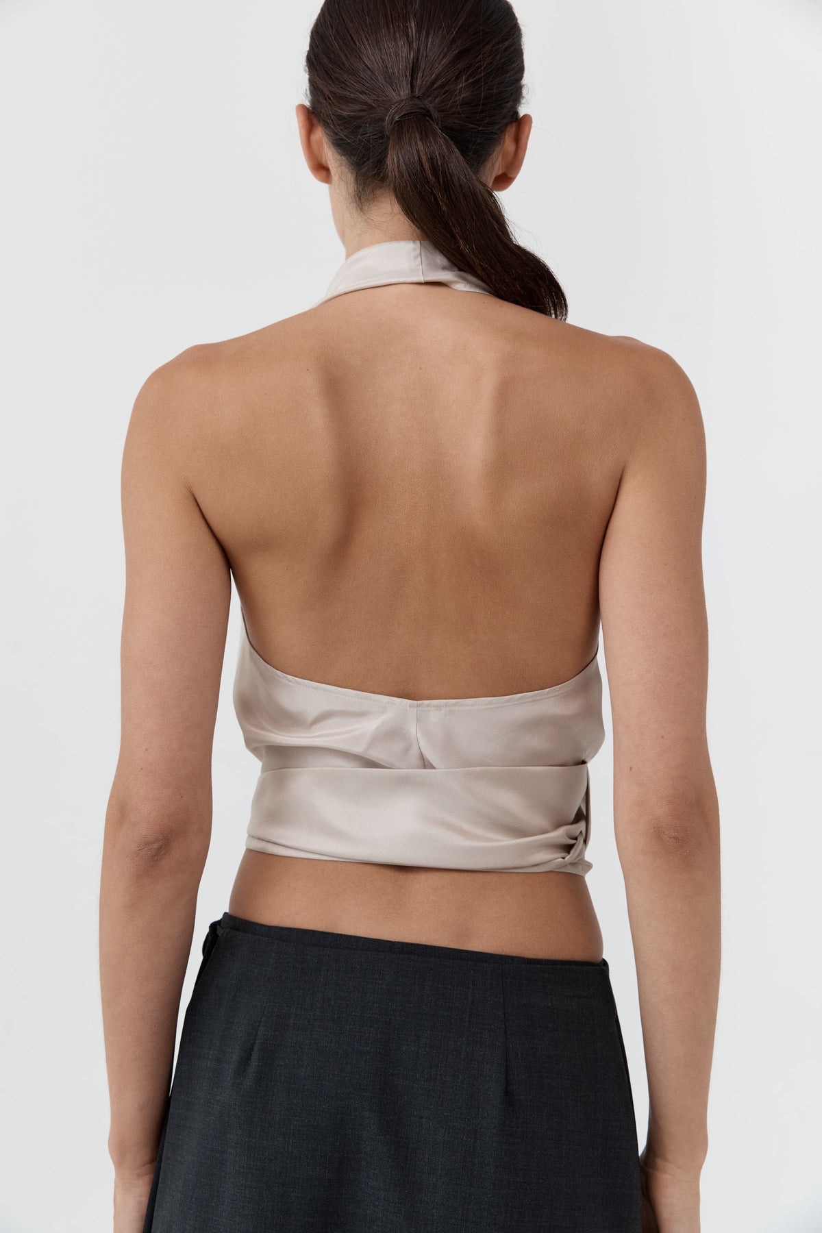 Silk Halter Wrap Top - Soft Ash