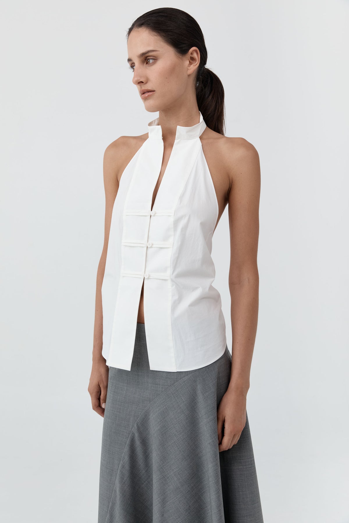 Button Detail Halter Top - Off White