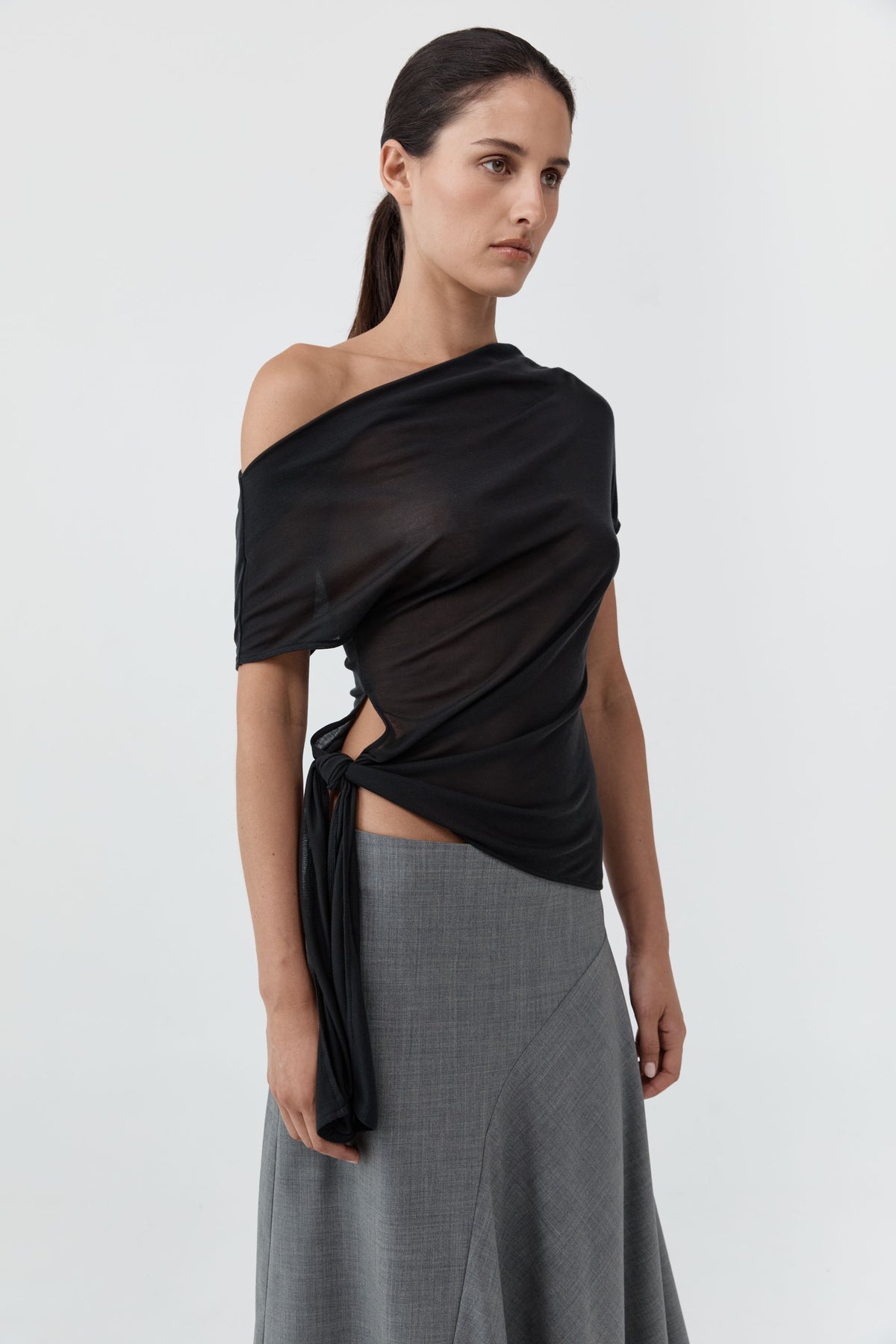 Fine Jersey Off Shoulder Top - Charcoal