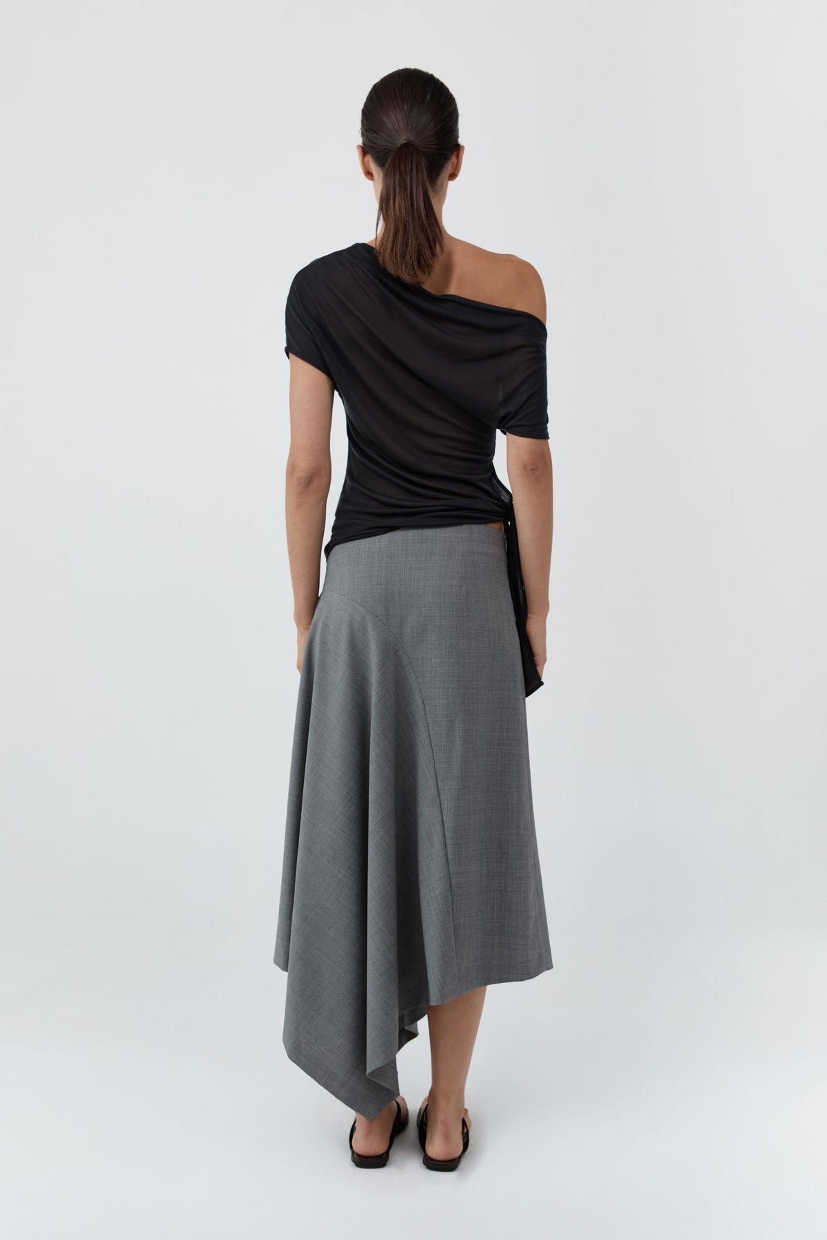 Fine Jersey Off Shoulder Top - Charcoal
