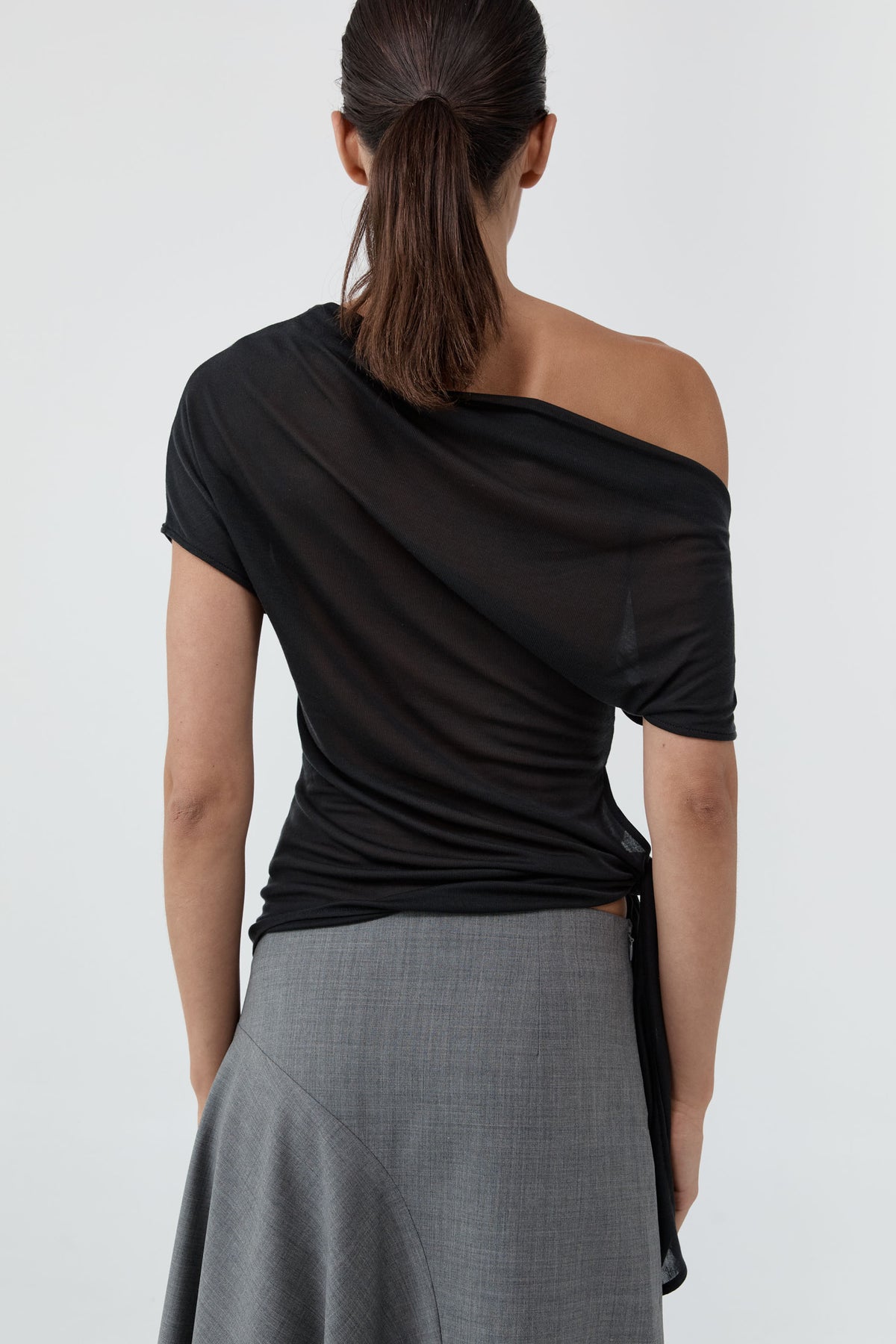 Fine Jersey Off Shoulder Top - Charcoal