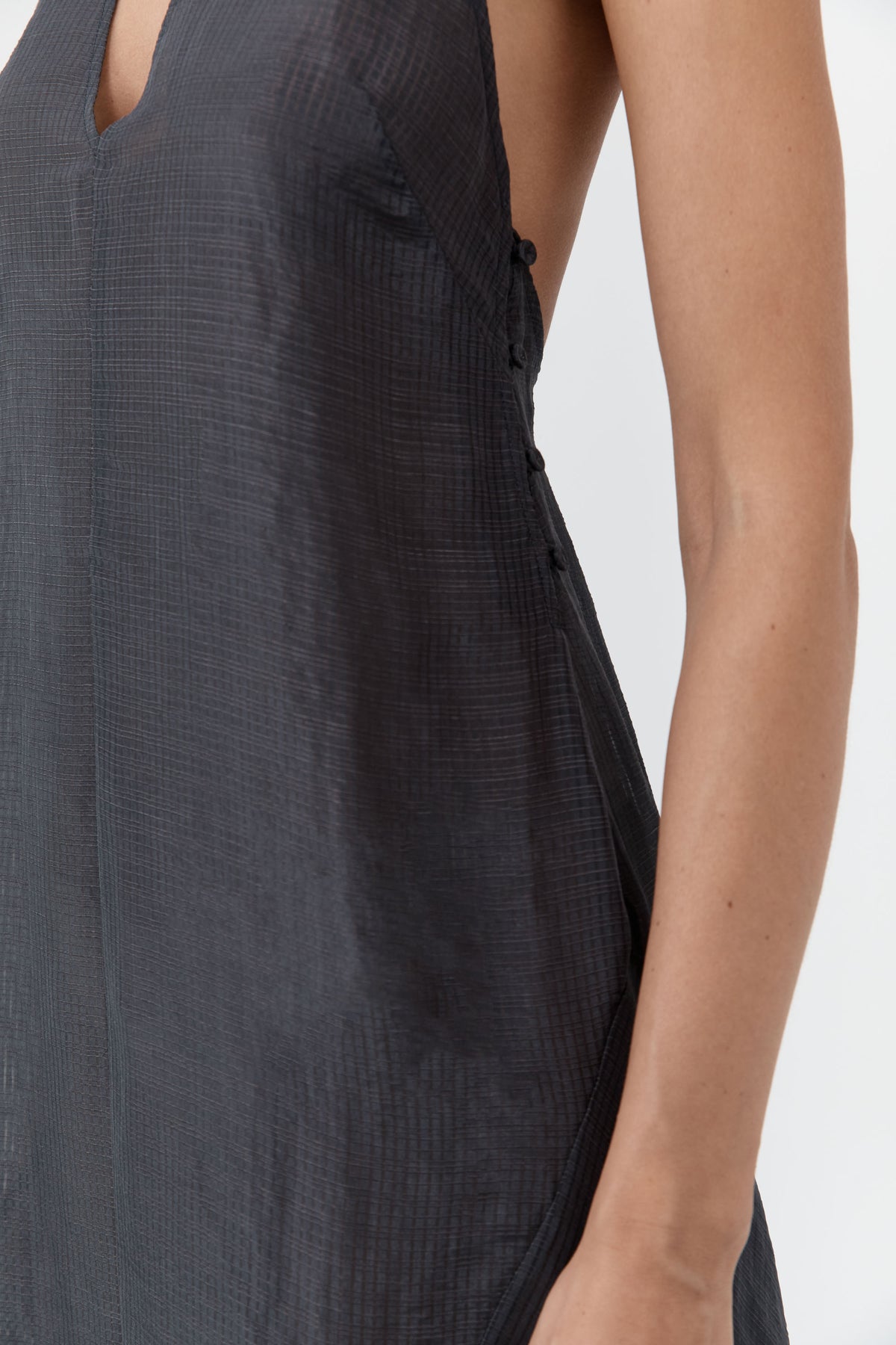 Woven Check Halter Dress - Iron Glaze
