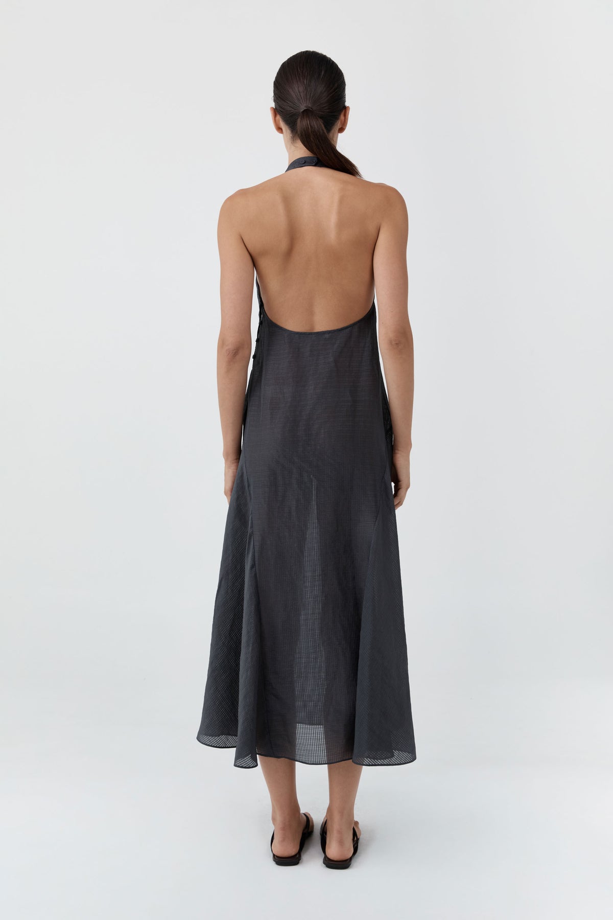 Woven Check Halter Dress - Iron Glaze
