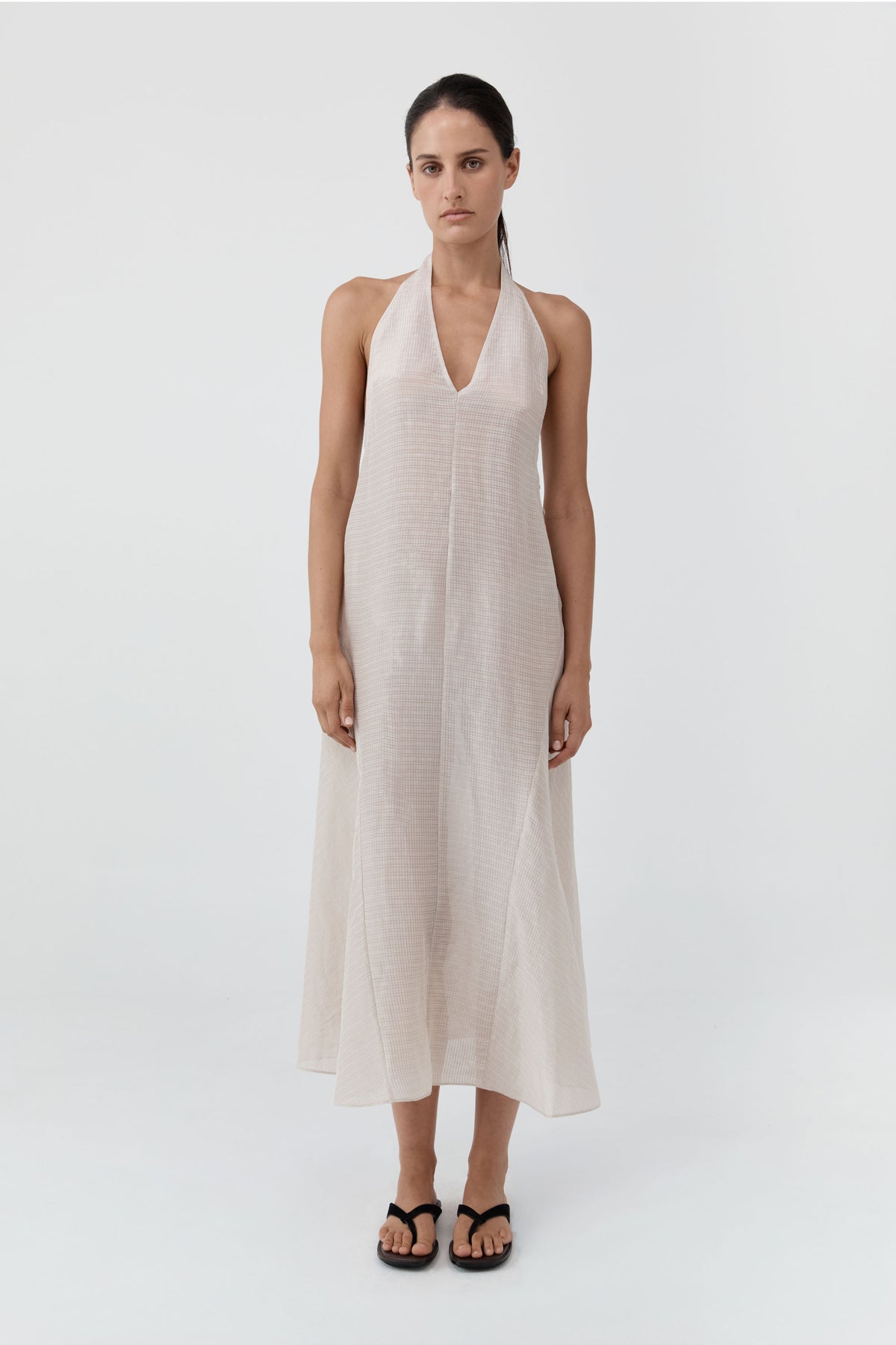 Woven Check Halter Dress - Soft Ash