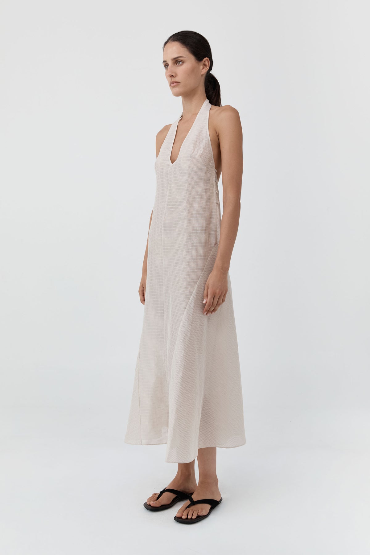 Woven Check Halter Dress - Soft Ash