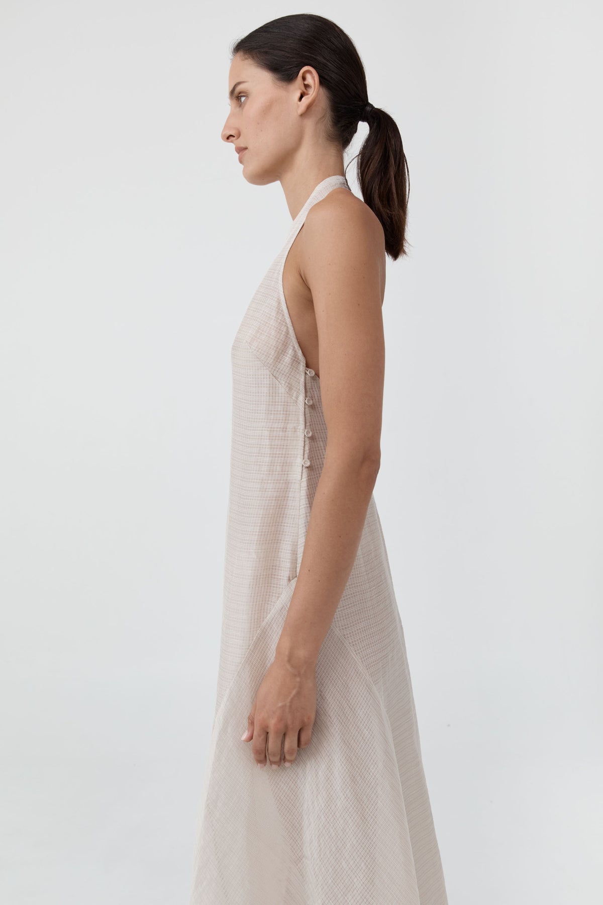 Woven Check Halter Dress - Soft Ash