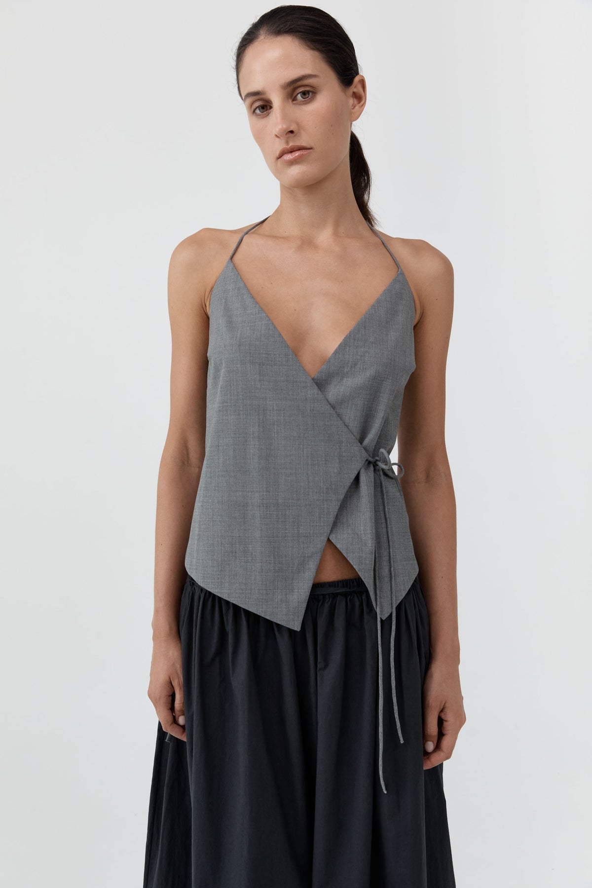 Wool Rouleau Halter Top - Pumice