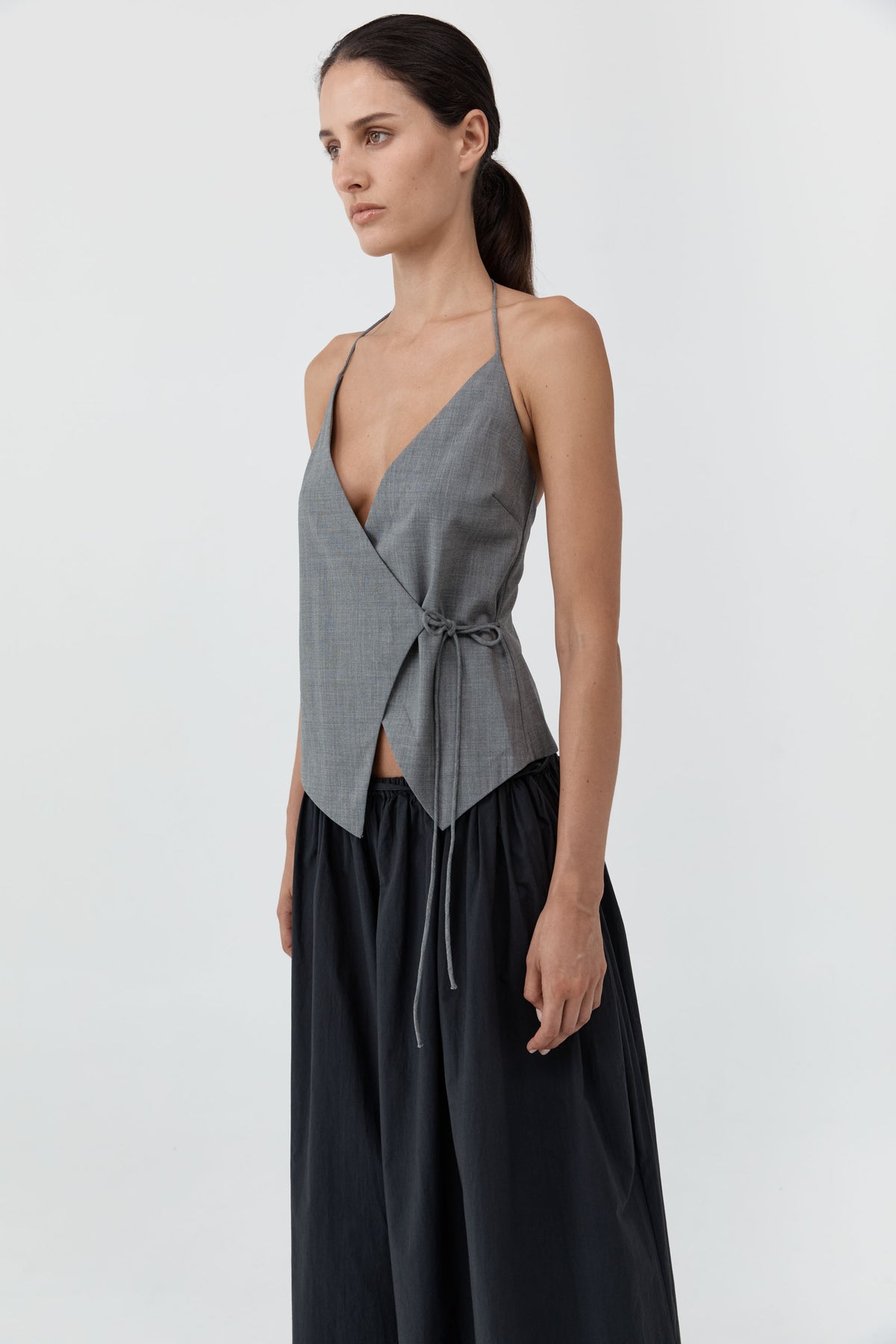 Wool Rouleau Halter Top - Pumice