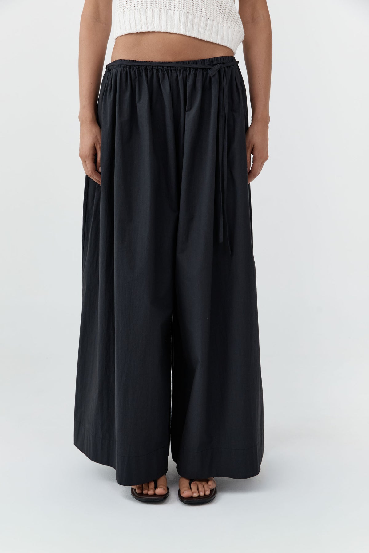 Cotton Hybrid Wide Leg Pants - Black