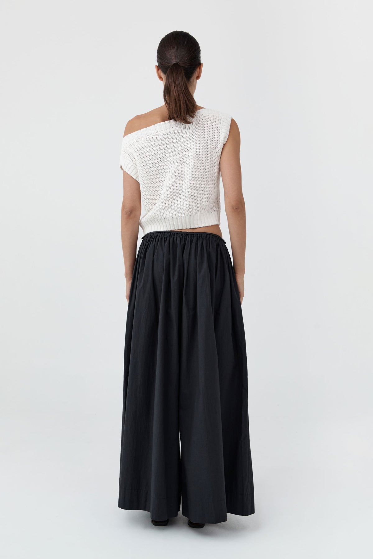 Cotton Hybrid Wide Leg Pants - Black