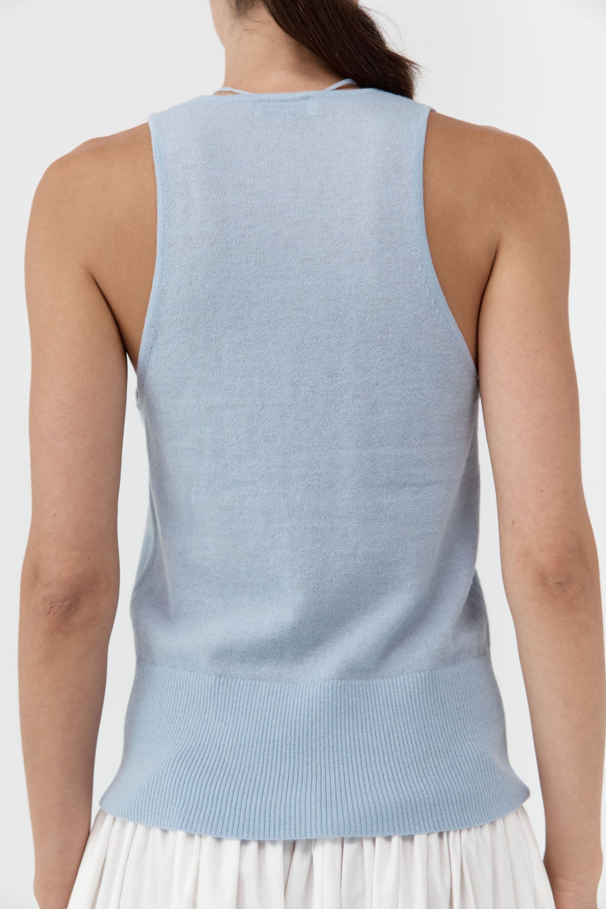 Plunge Rouleau Knit Tie Top - Light Steel