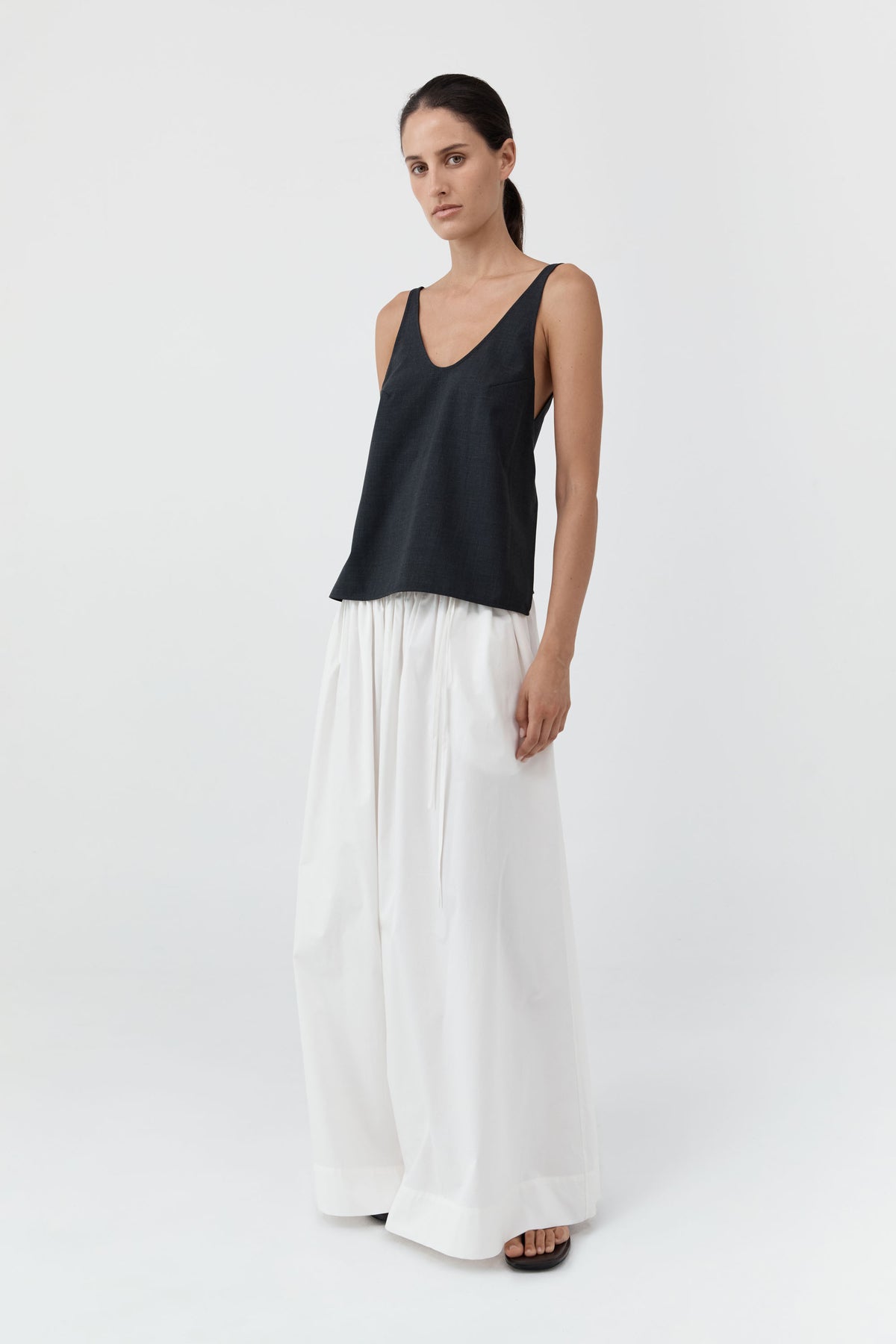 Wool Rouleau Tie Top - Dark Graphite