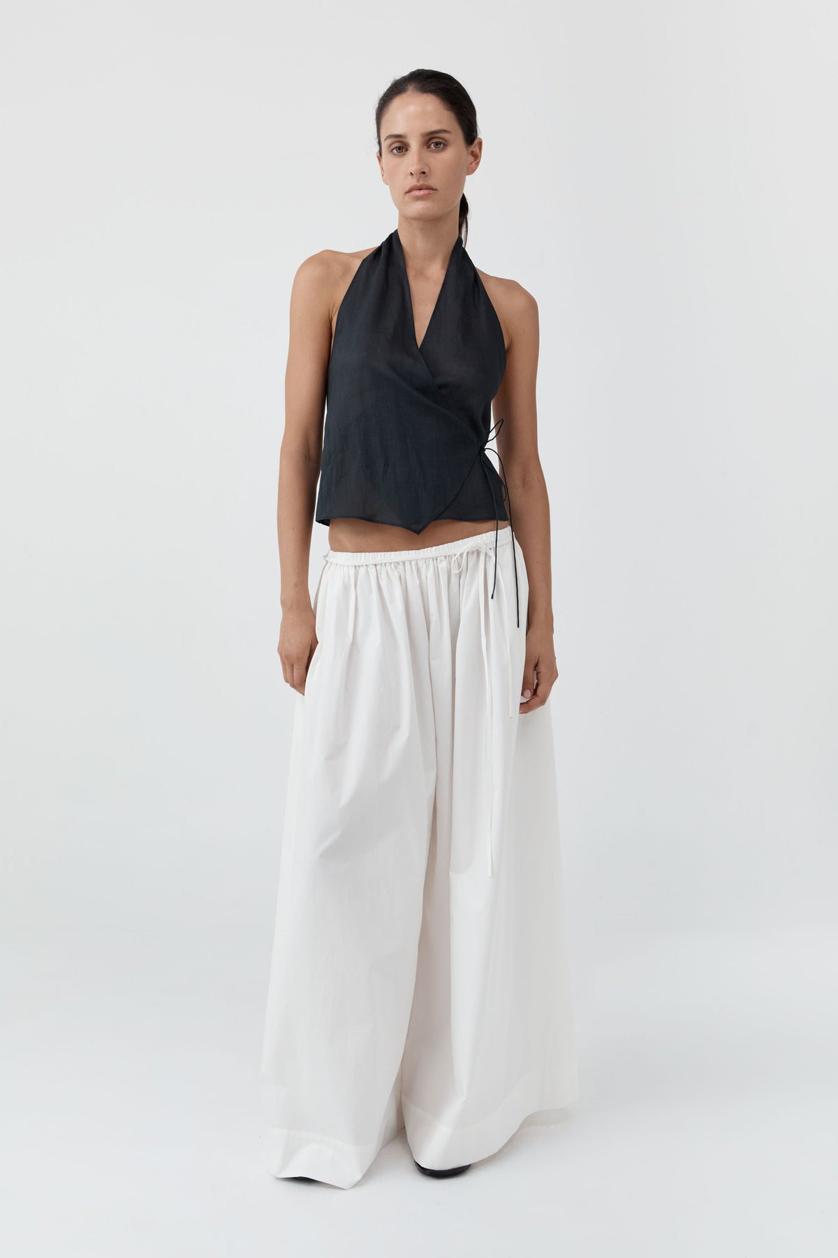 Transparent Wrap Halter Top - Black