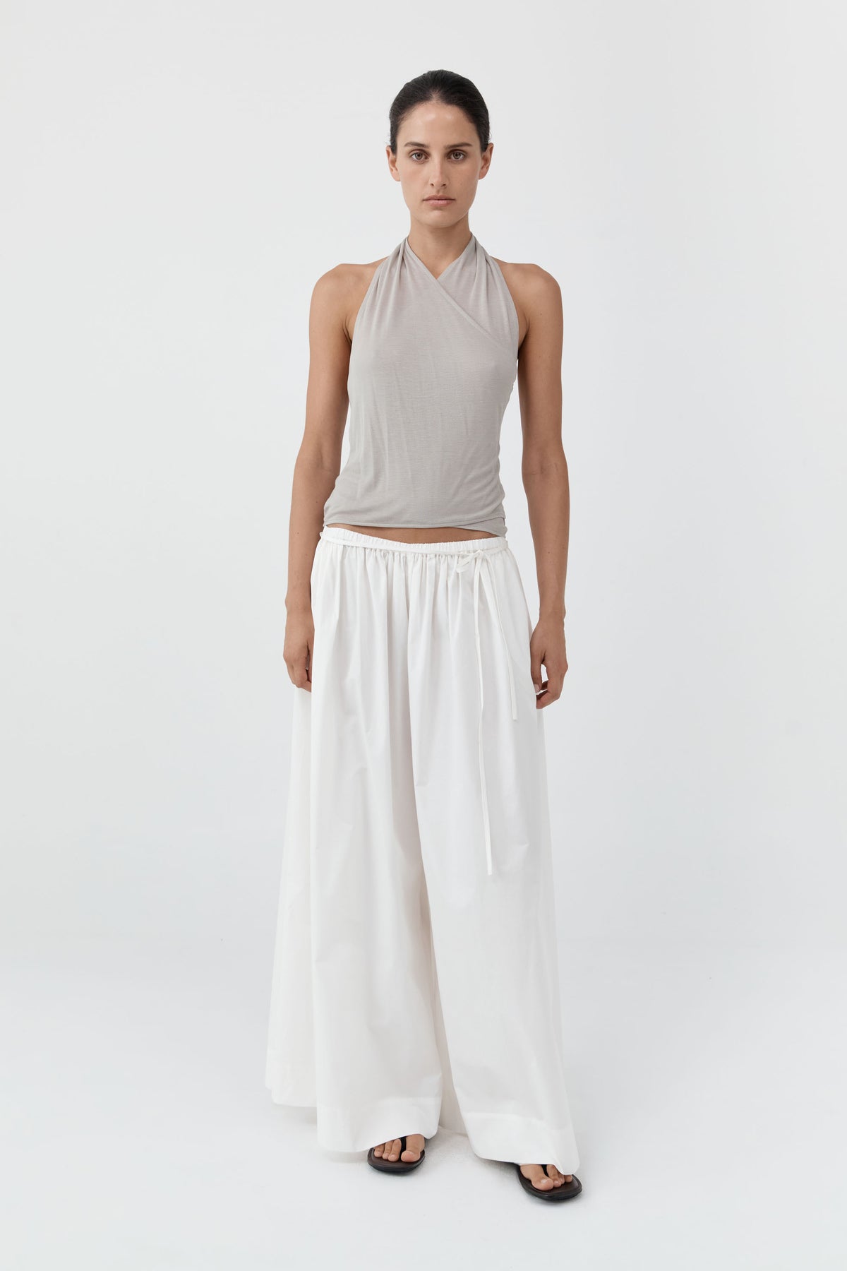 Fine Jersey Wrap Halter Top - Soft Ash