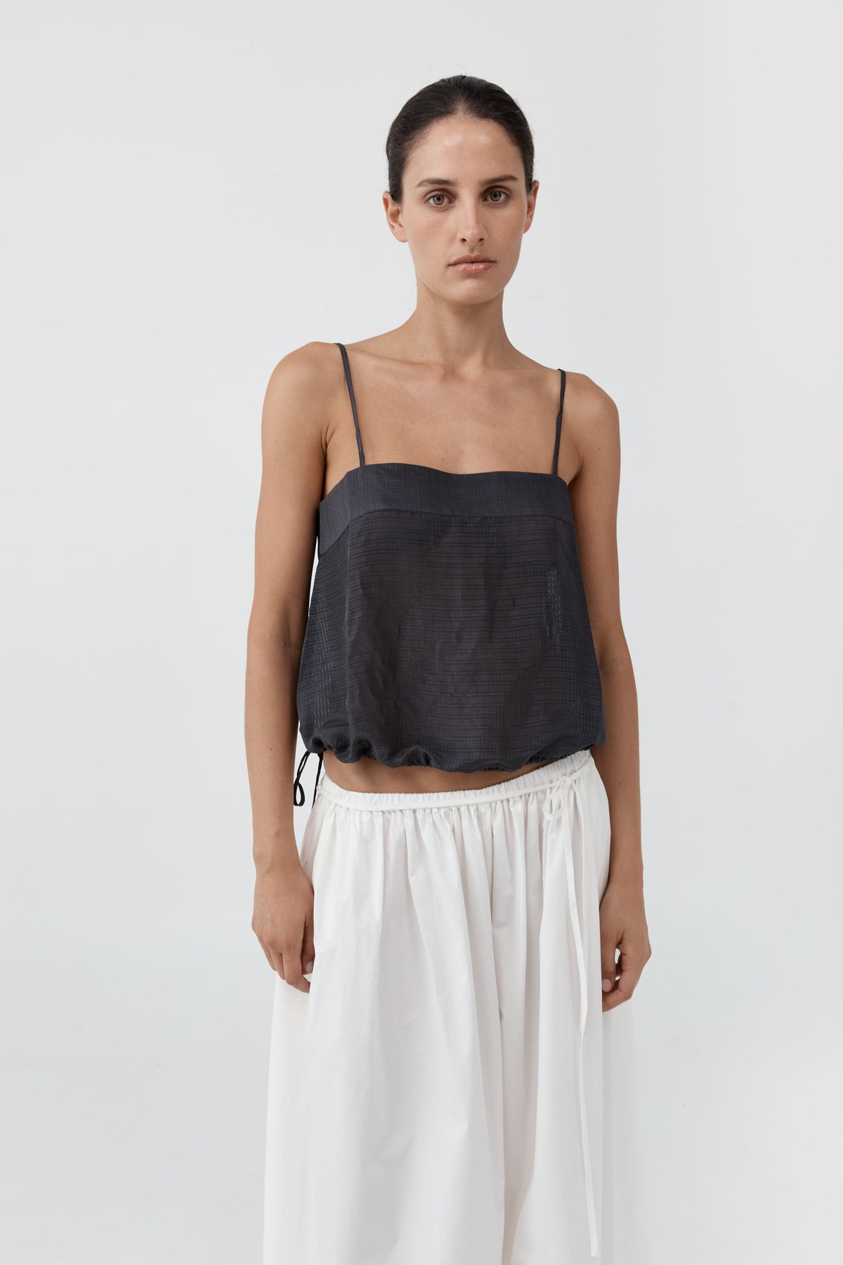 Woven Check Drawstring Cami - Iron Glaze